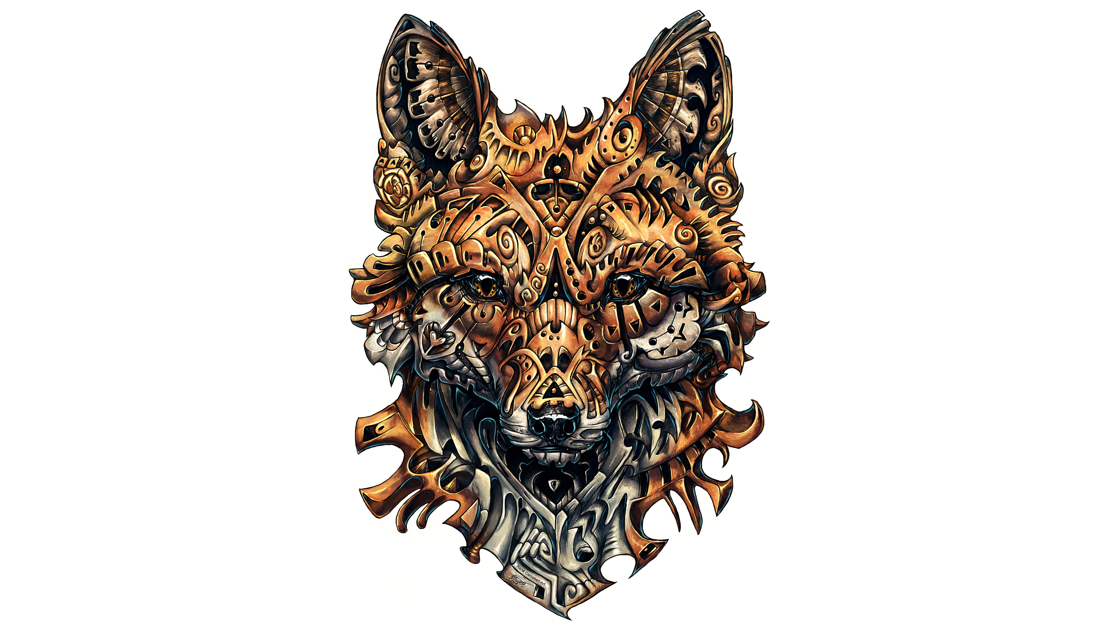  4K, wolf, brow, digital, 4K, white, Artwork, Fox, Tattoo, HD Wallpaper