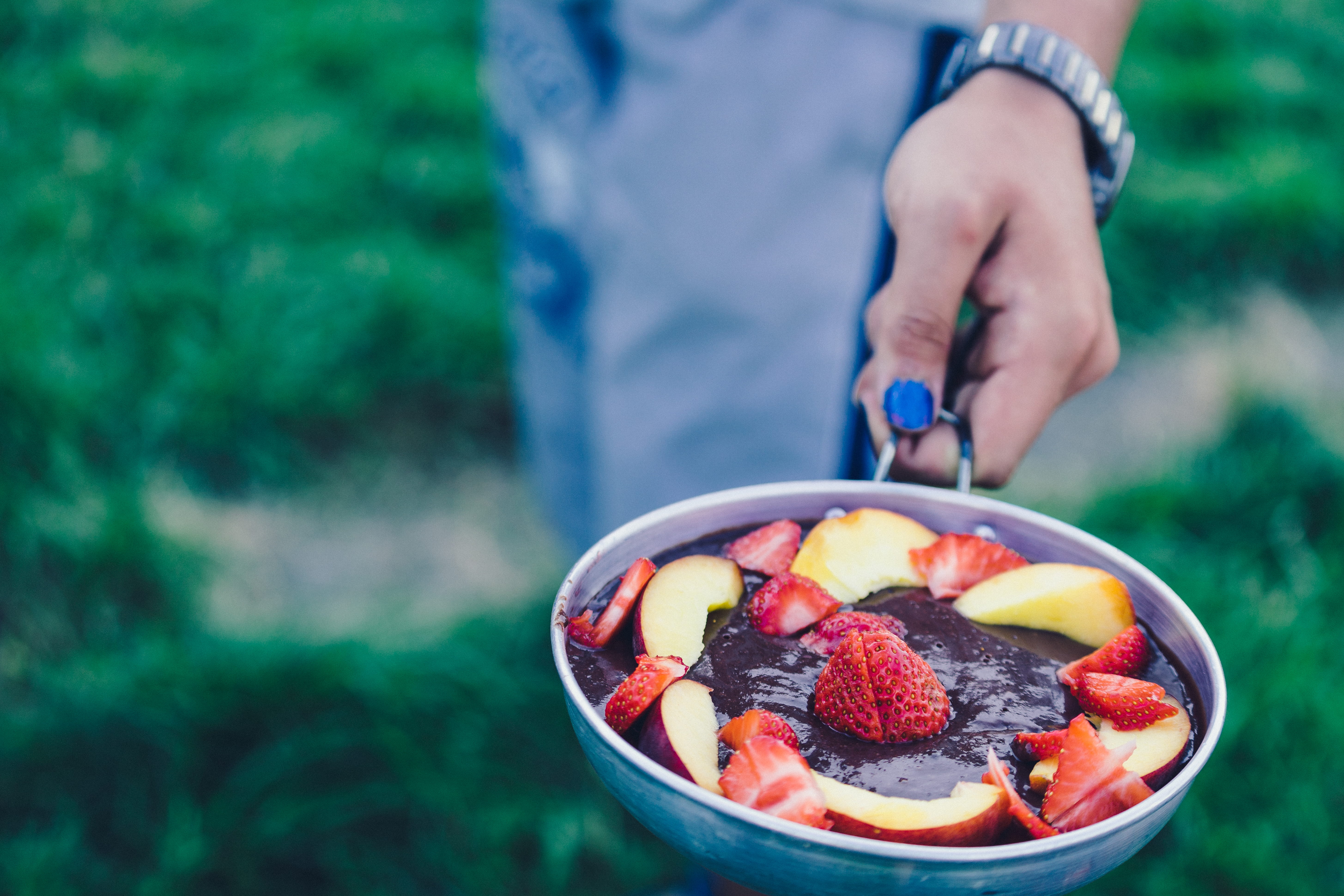 healthy lifestyle, holding, cooking, meal, fruit, close-up, dessert, strawberry, frying pan, human body part, freshness, summer, people, one person, healthy Eating, HD Wallpaper