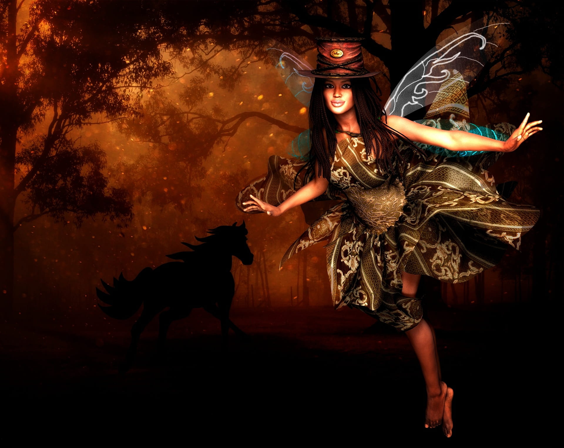 1080P, adult, forest, hairstyle, motion, arts culture and entertainment, composite, witch, fantasy, young adult, night, woman, women, dreamy, real people, HD Wallpaper