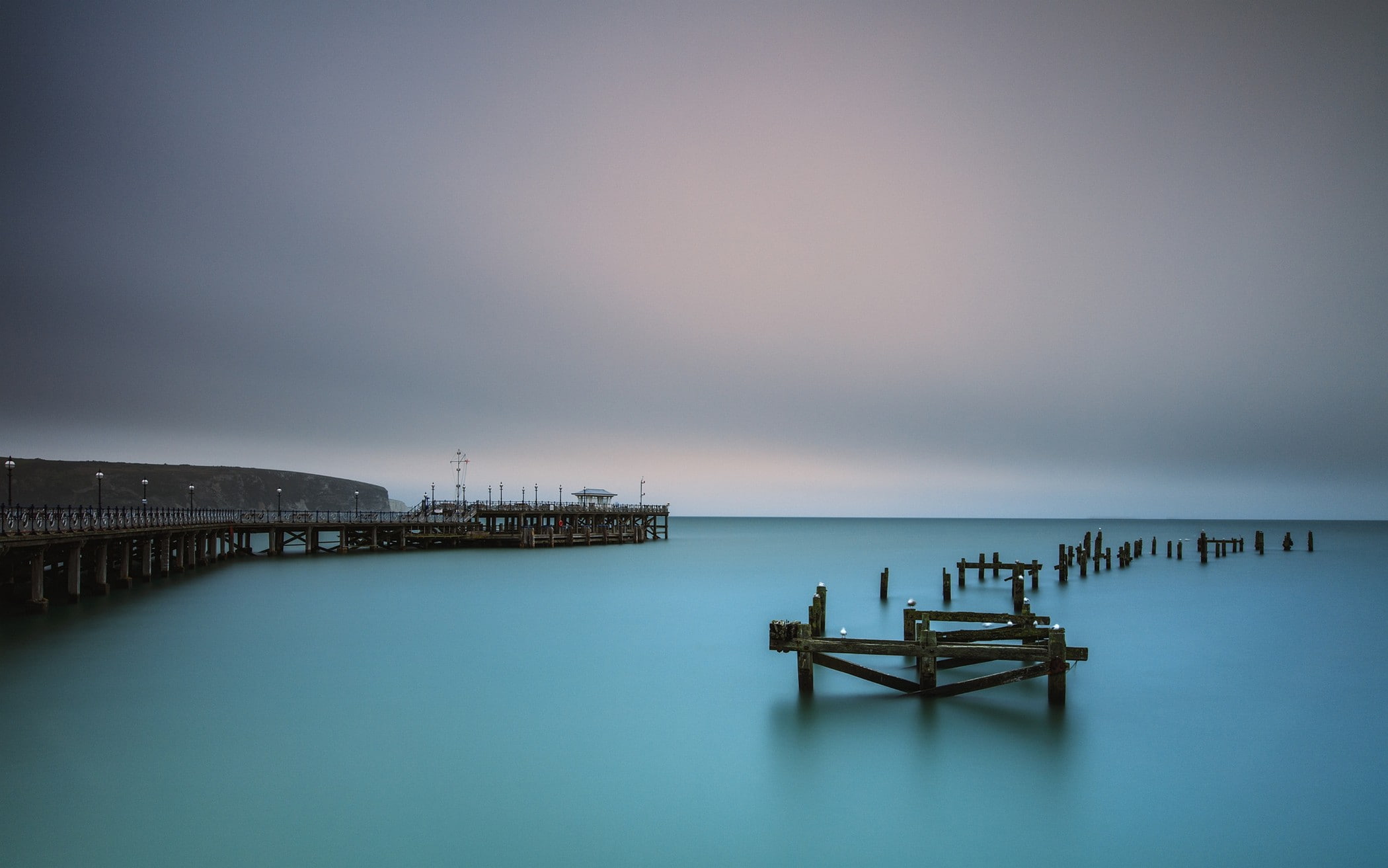 1080P, water, pier, UK, nature, morning, calm, old, bridge, sea, turquoise, landscape, HD Wallpaper