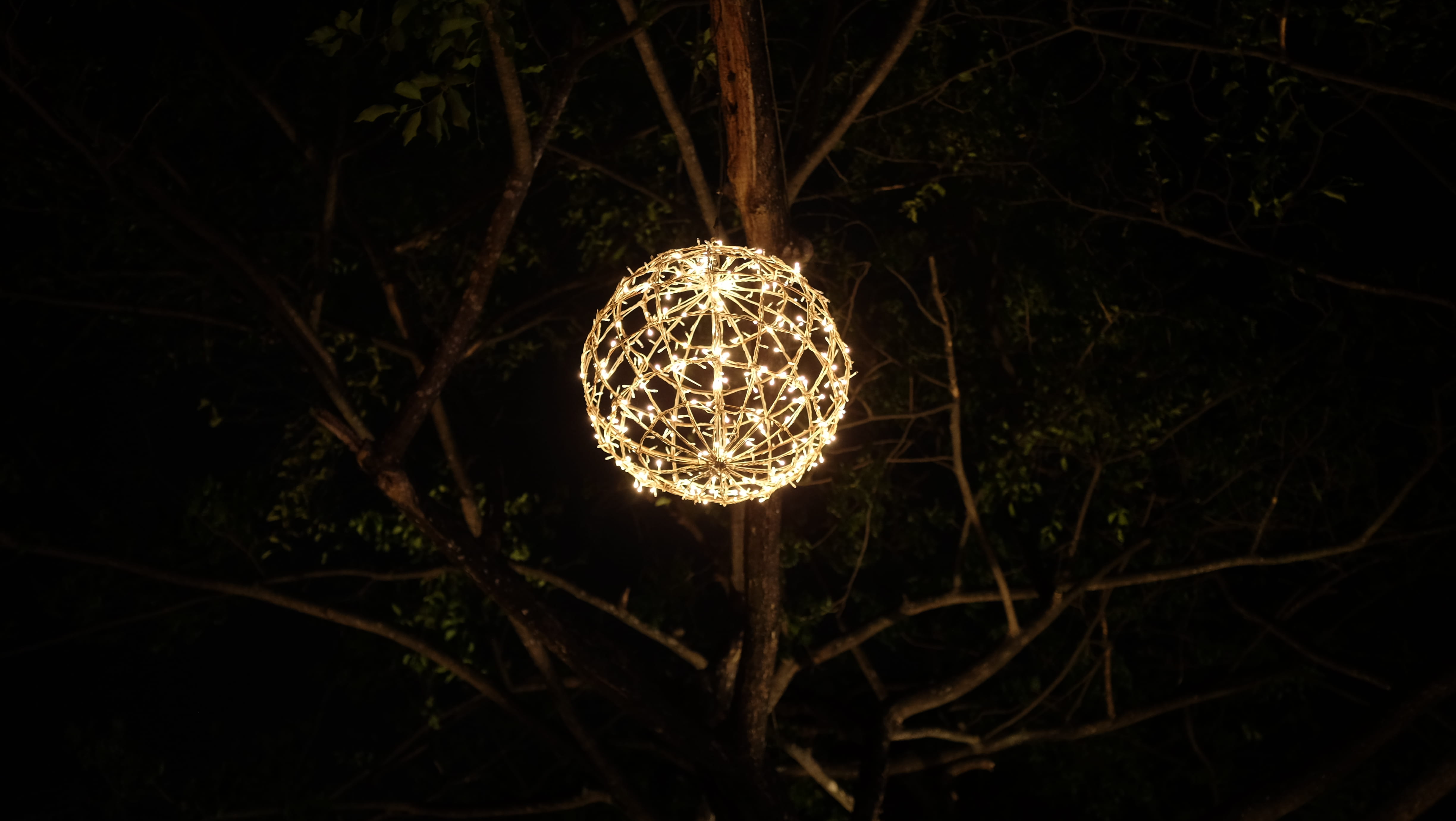 hanging, light, outdoors, glowing, night, sphere, dark, 4K, lampion, hanging lamp, shape, lighting equipment, circle, nature, no people, close-up, plant, HD Wallpaper