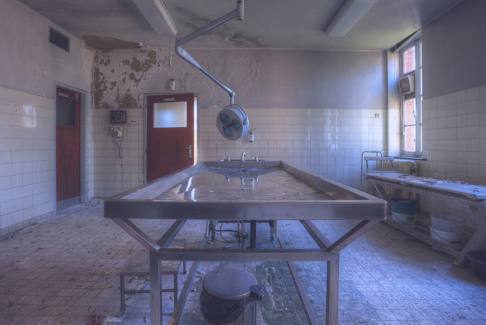 phone, hospital, morgue, door, sunlight, Windows, garbage, 1080P, HD Wallpaper