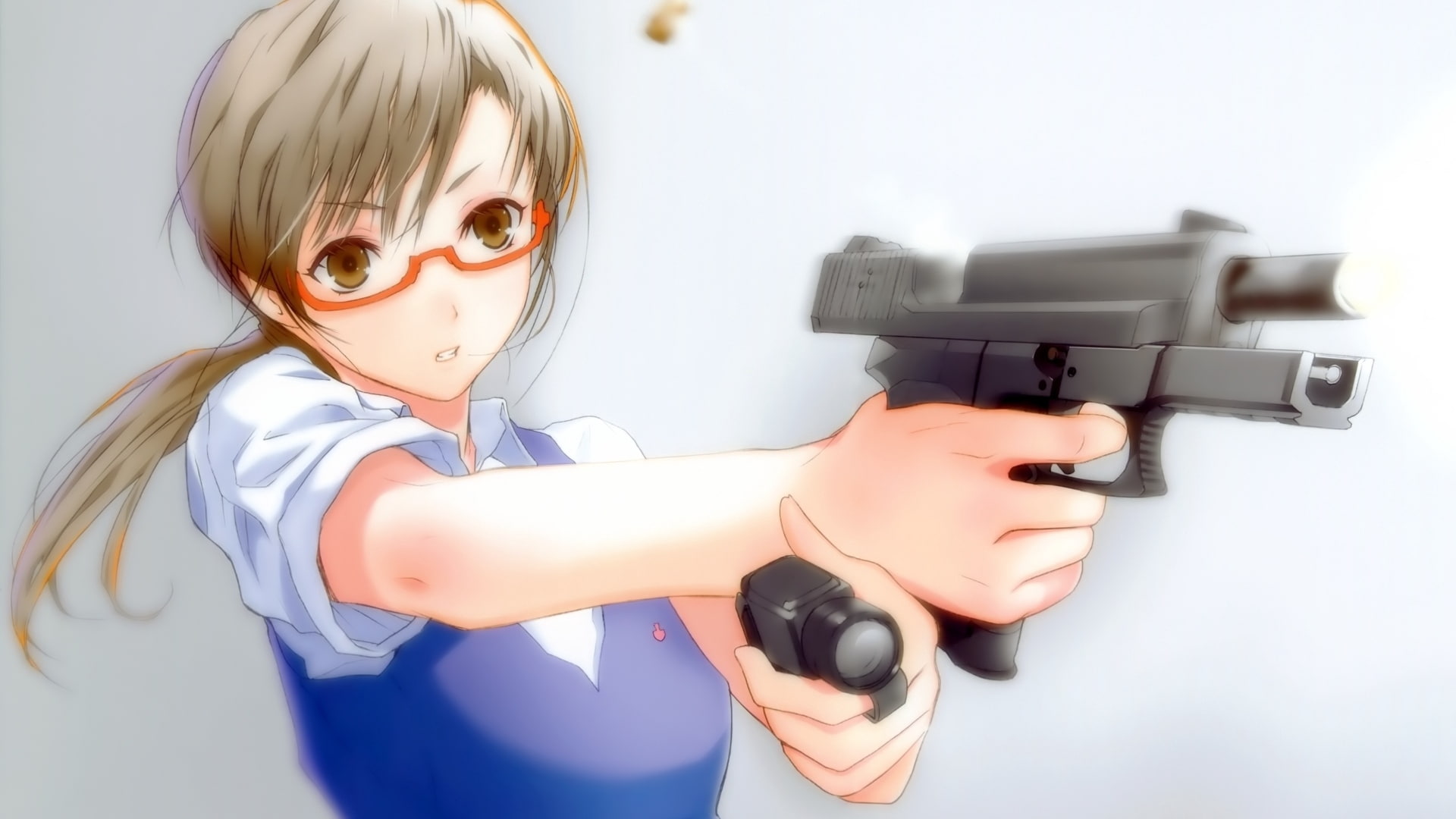 girl, glasses, 1080P, gun, young, threat, HD Wallpaper