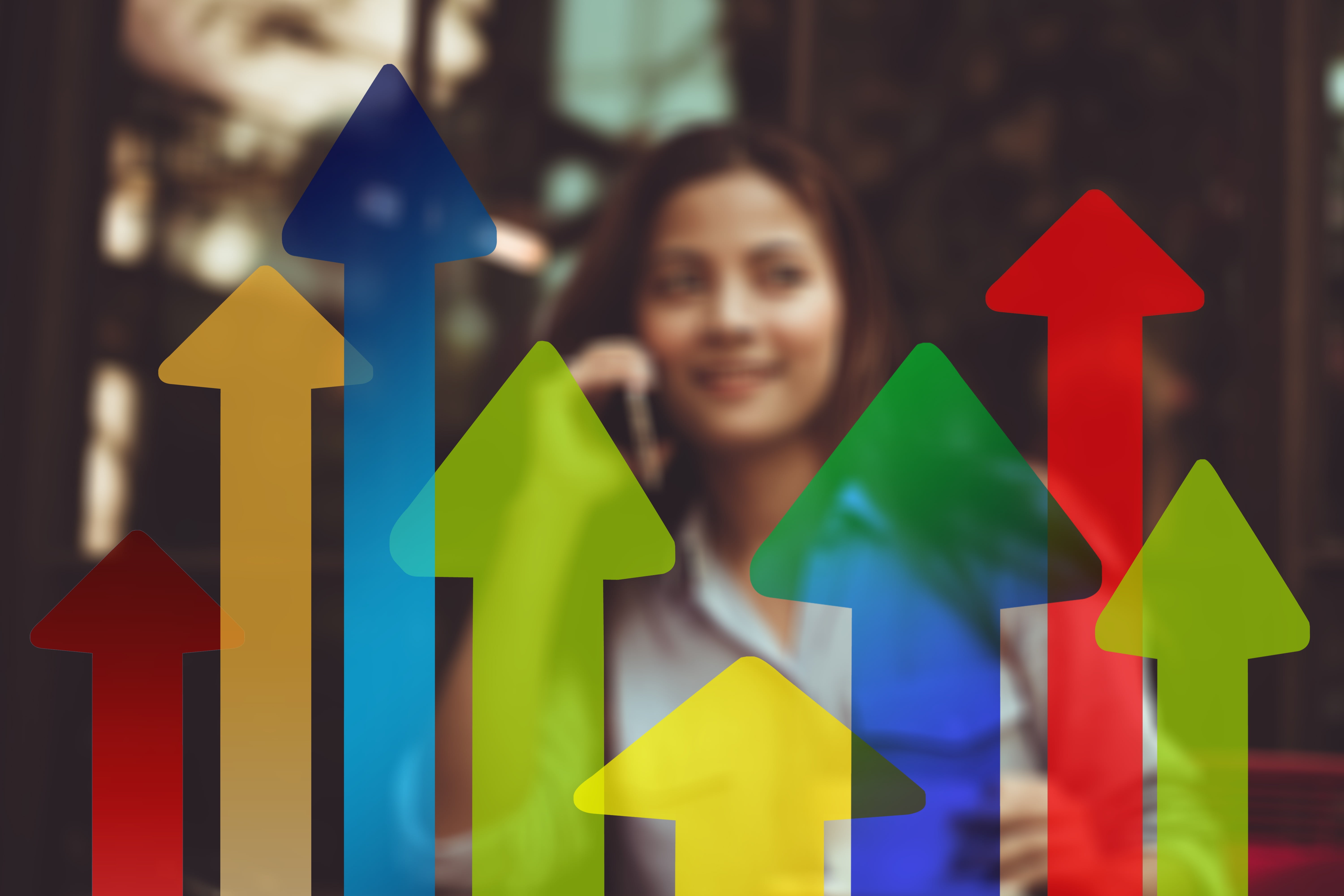 finance, top, classification, smiling, bar, looking, emotion, profit, businesswoman, women, office, arrows, color, holding, happiness, white, one young woman only, HD Wallpaper