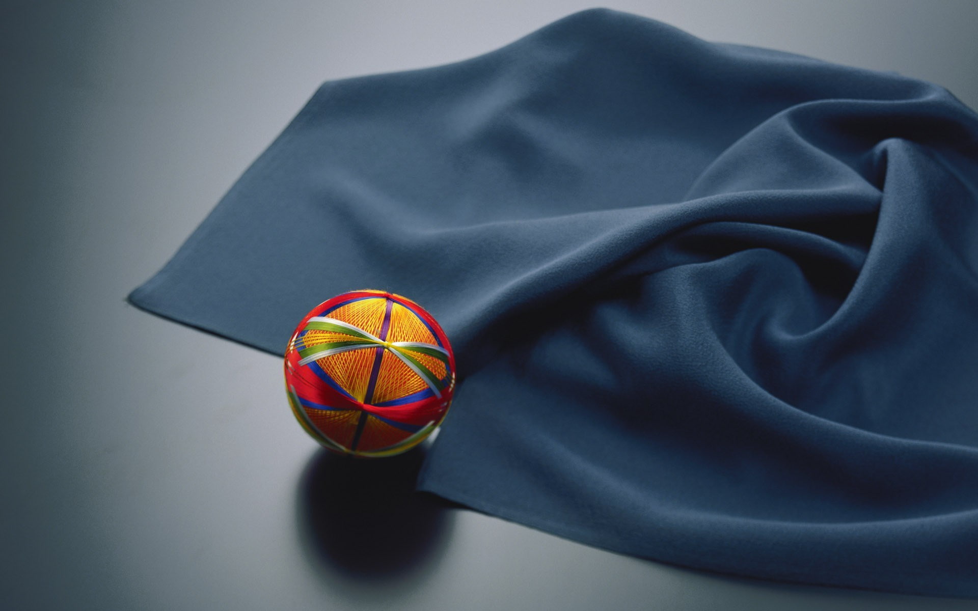 still life, silk, gray background, textile, studio shot, indoors, success, pattern, artistic, 1080P, blue, black background, sphere, satin, shape, sport, HD Wallpaper