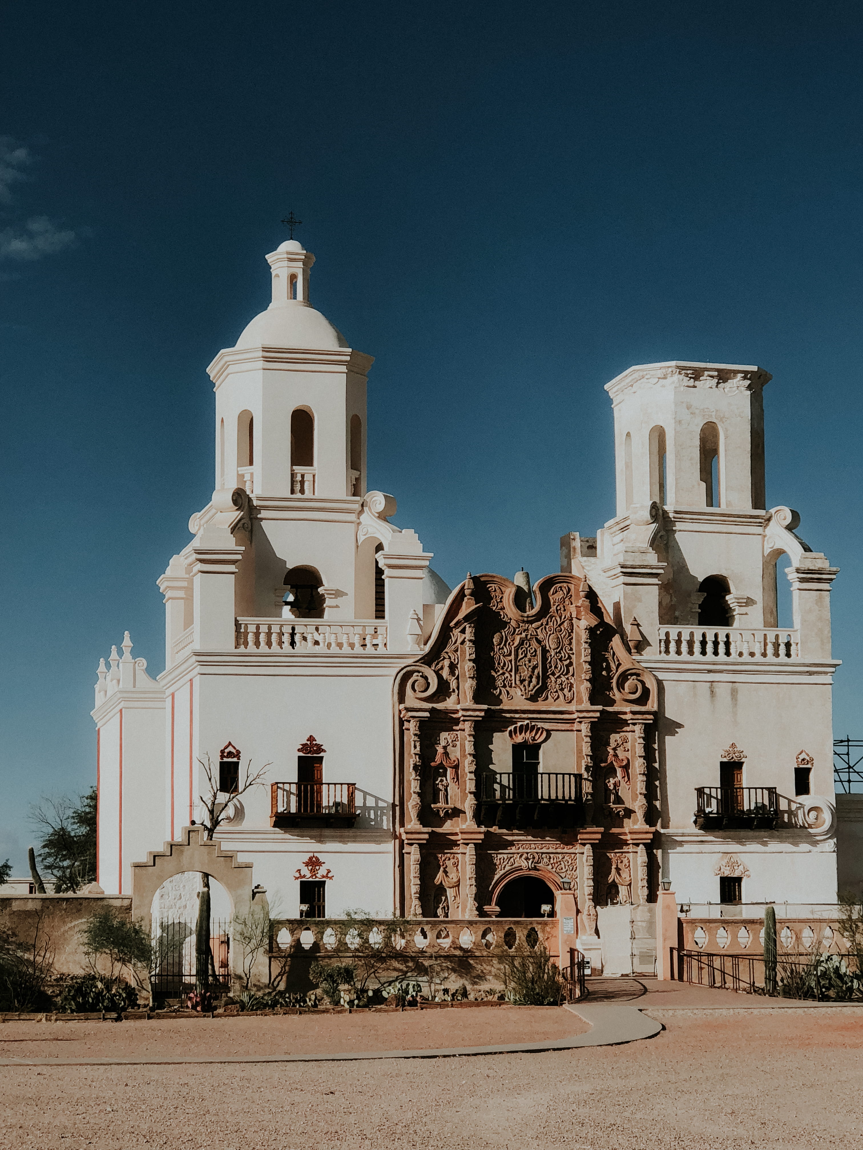 building, blue, no people, spirituality, architecture, tower, mission san xavier del bac, 4K, religion, outdoors, churches, the past, united states, tucson arizona, Phone HD Wallpaper