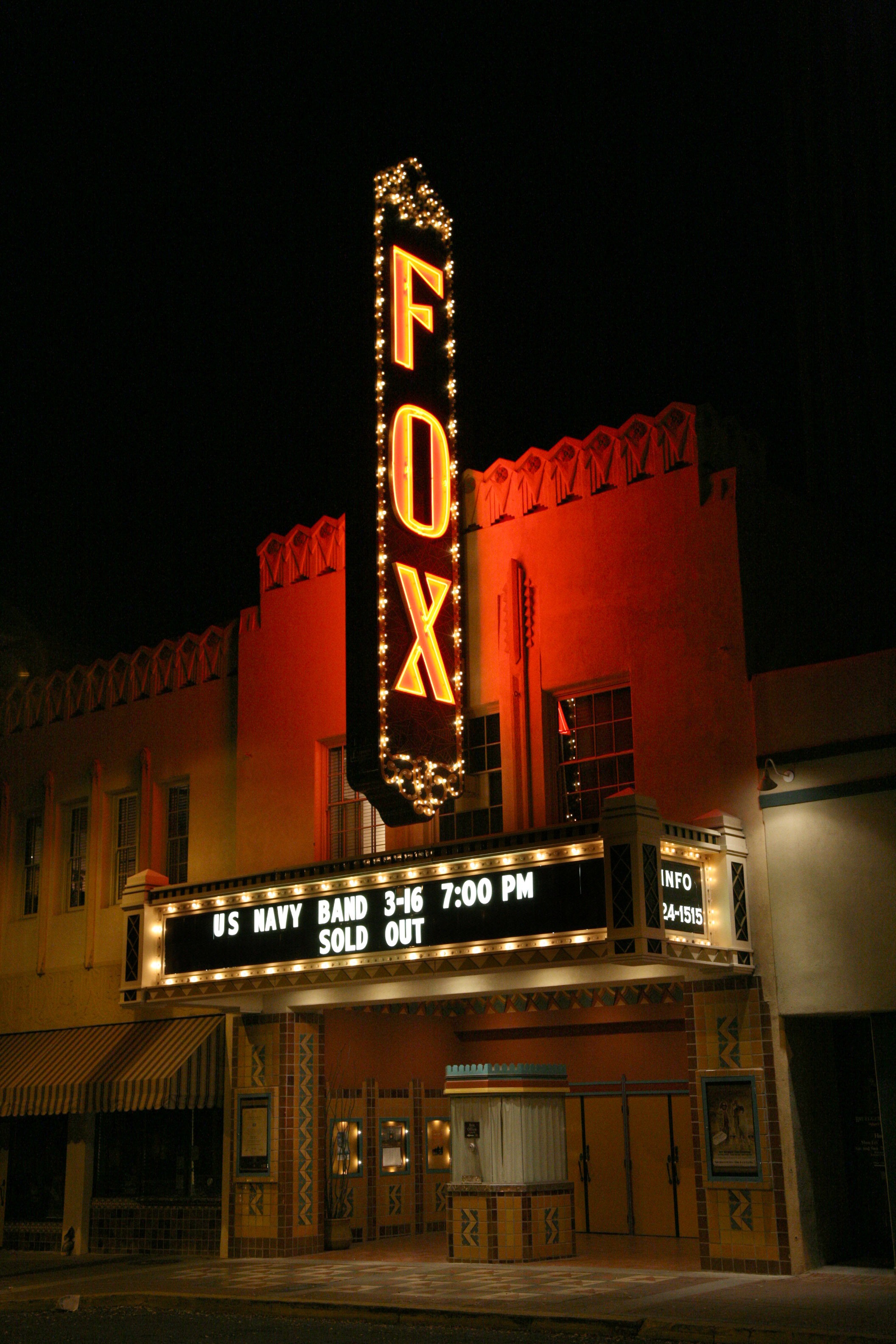 fox theatre, communication, sold, 2K, evening, text, illuminated, sign, nightlife, tucson, neon, lighting equipment, movies, built structure, capital letter, Phone HD Wallpaper