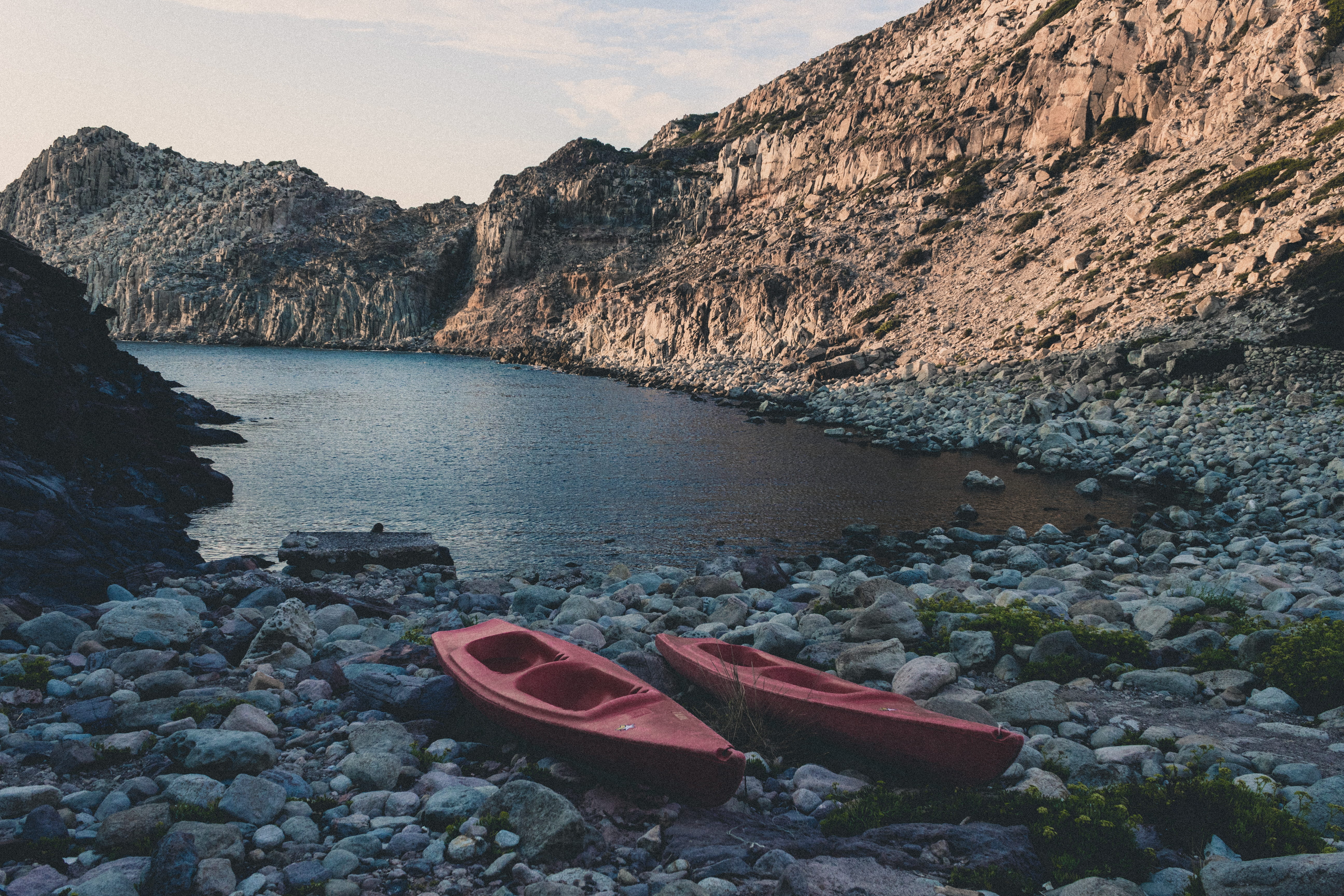 sea, daytime, mountain, land, beach, formation, rock - object, coast, outdoors, sky, watercraft, boats, rock formation, tranquil scene, italy, red, rowboat, HD Wallpaper