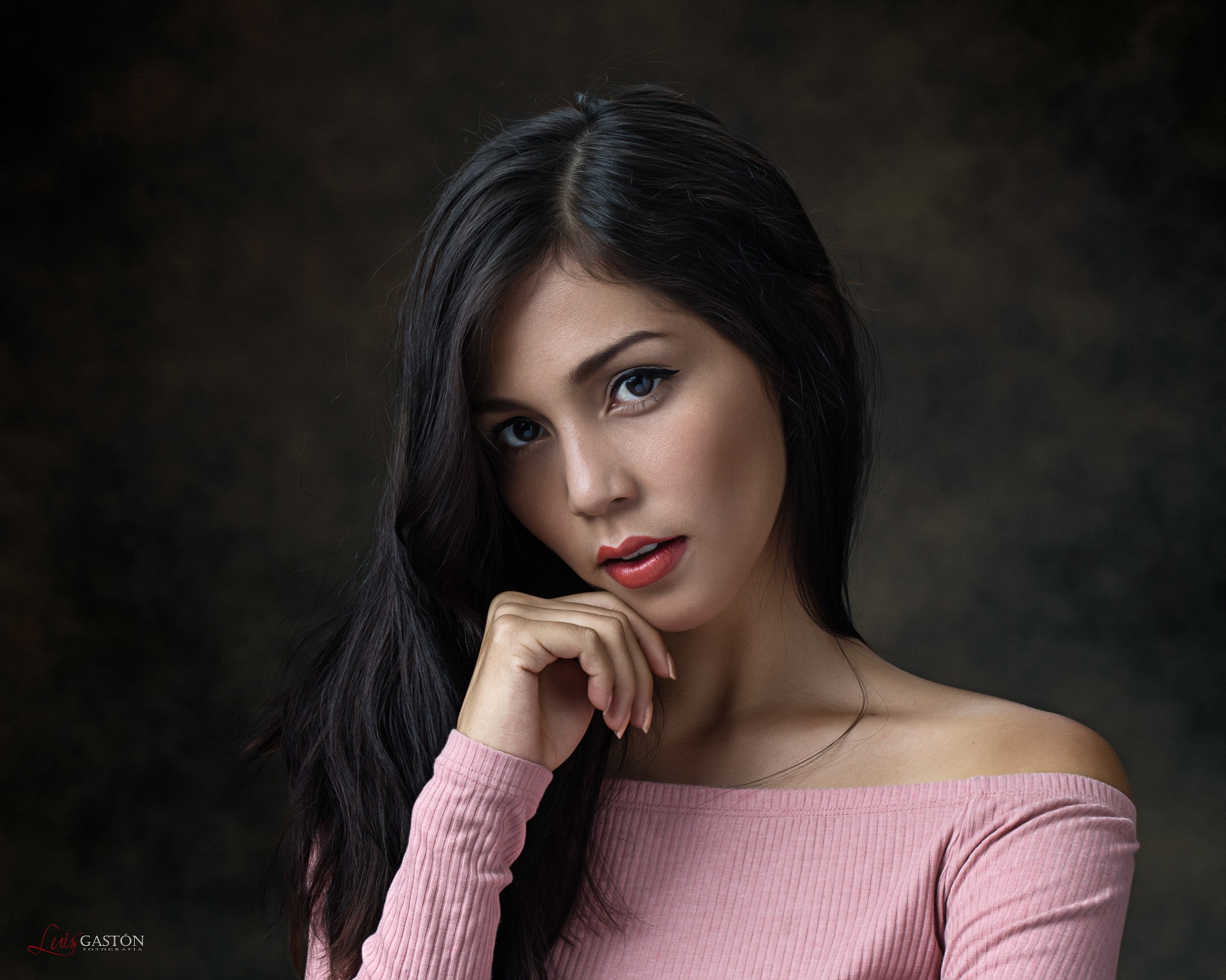 brown hair, body part, beautiful woman, human face, portrait, Luis Gastón, black hair, studio shot, lipstick, front view, long hair, looking at camera, HD Wallpaper
