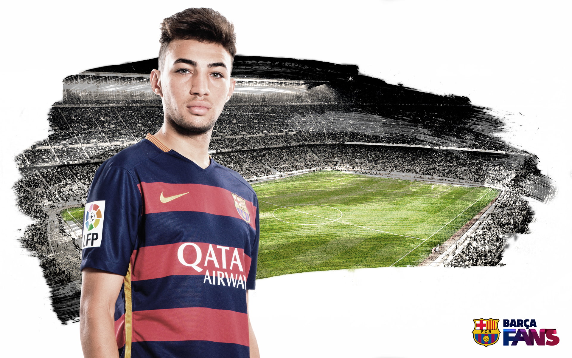 fc barcelona team, young men, fcb, motion, grass, standing, men, 1080P, soccer, front view, portrait, males, one person, sports, nature, occupation, fc barcelona, HD Wallpaper
