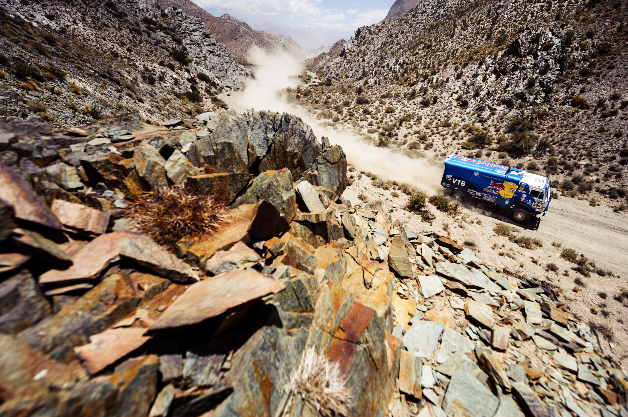 Truck, Race, 2014, Stones, Machine, Sport, Rally, Dakar, Gorge, Speed, KAMAZ, Blue, 1080P, Dust, Mountains, HD Wallpaper