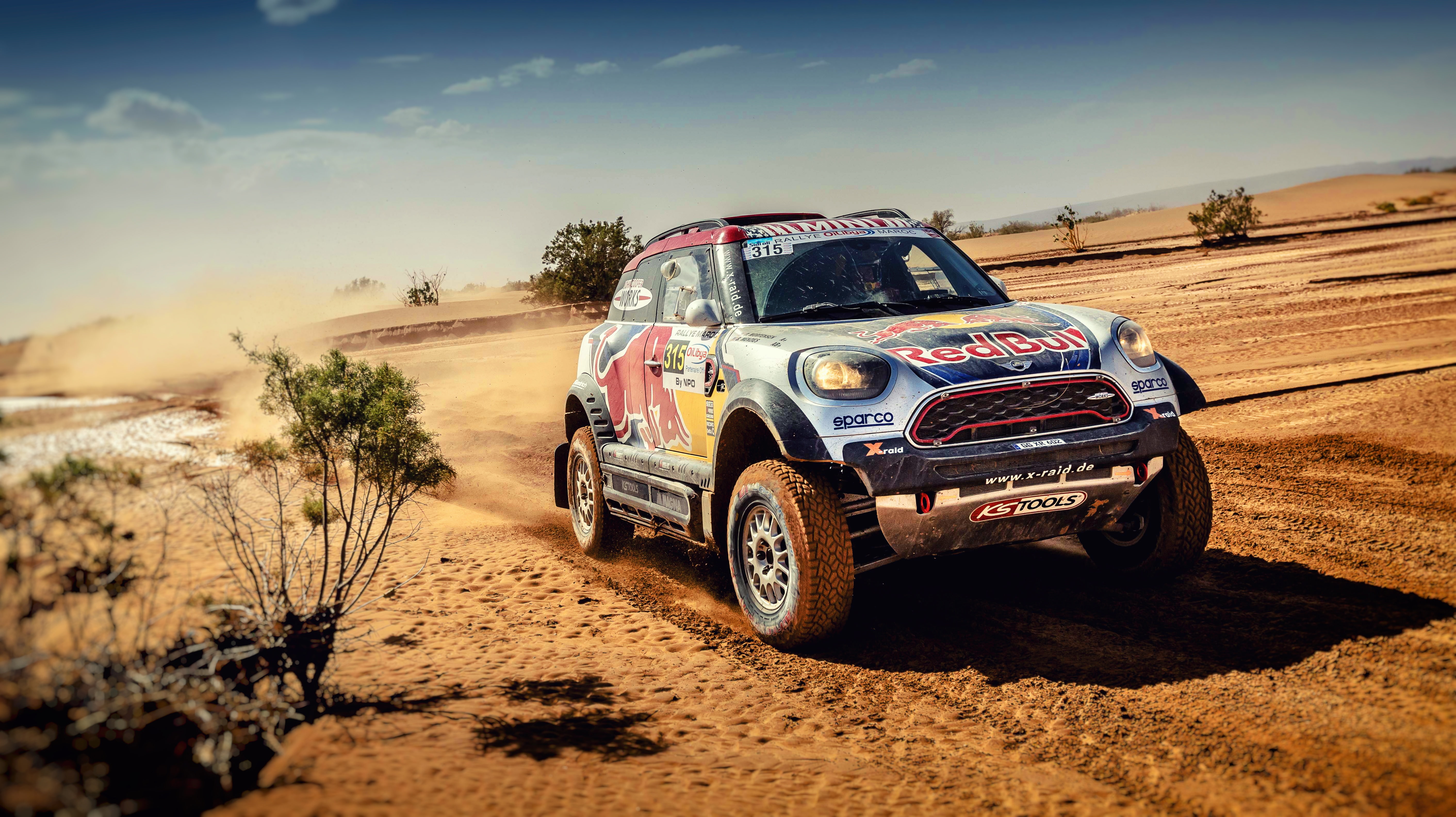 Machine, Race, Sand, Rally, The front, MINI Cooper, MINI John Cooper Works, Auto, X Raid, Desert, 5K, 315, X-Raid, RedBull, X-Raid Team, Speed, SUV, Mini, HD Wallpaper