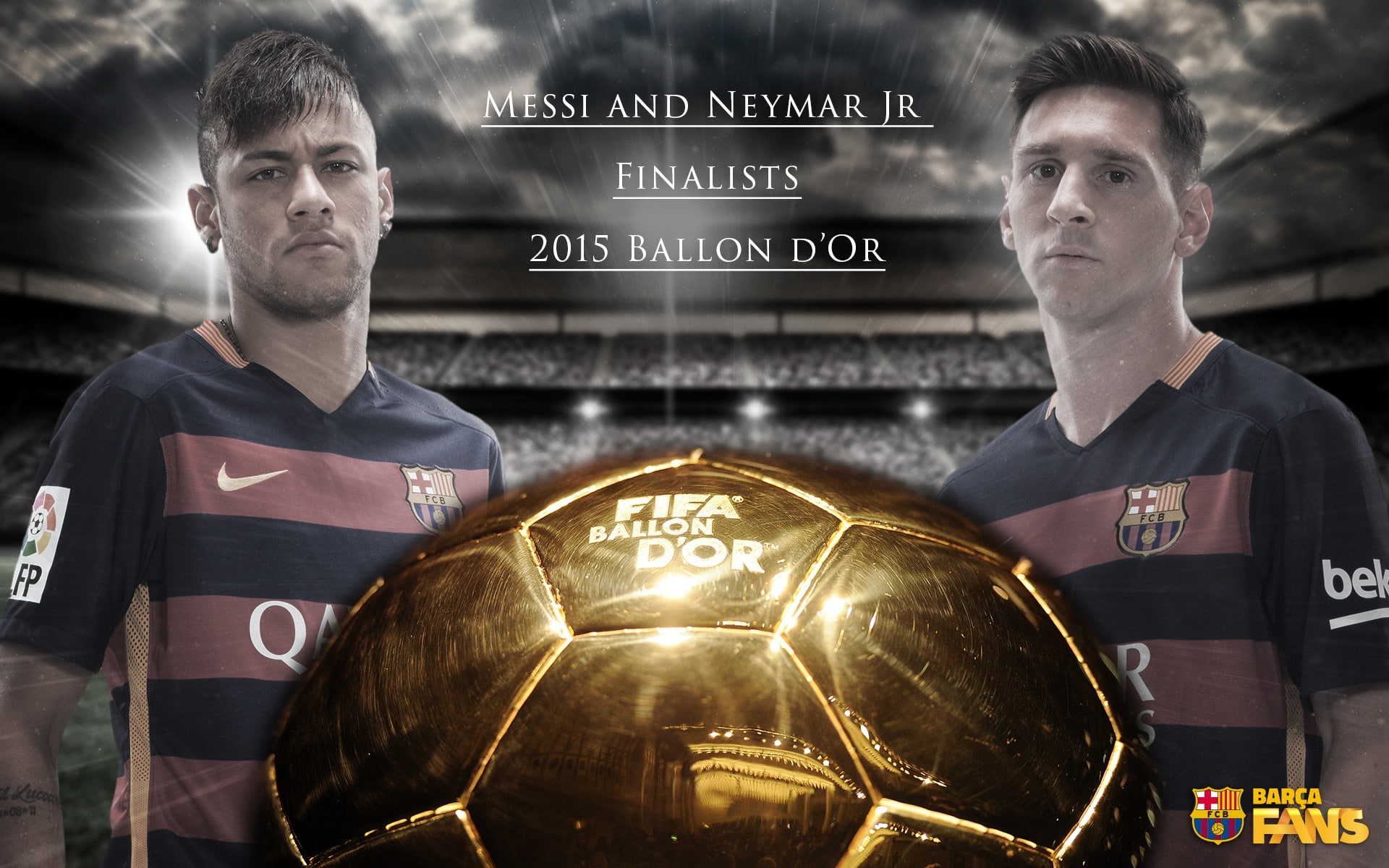 adult, text, competition, soccer, number, ballon, uniform, fc, standing, waist up, looking at camera, dor, males, neymar, men, young adult, stadium, messi, HD Wallpaper