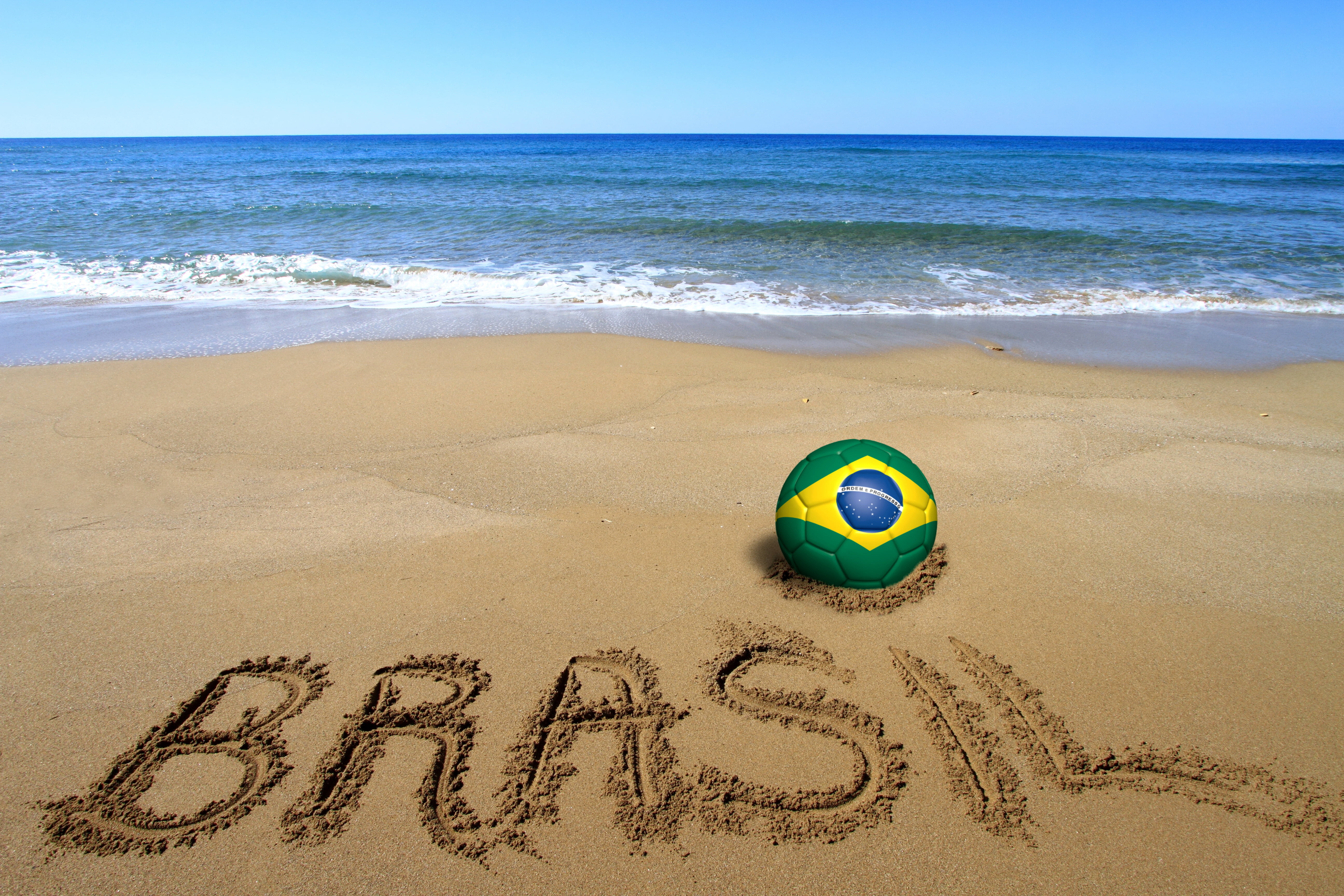 2014, summer, holiday, flag, wave, vacations, high angle view, beach, message, day, FIFA, the ball, blue, tourism, sunny, relaxation, horizon, tranquility, HD Wallpaper