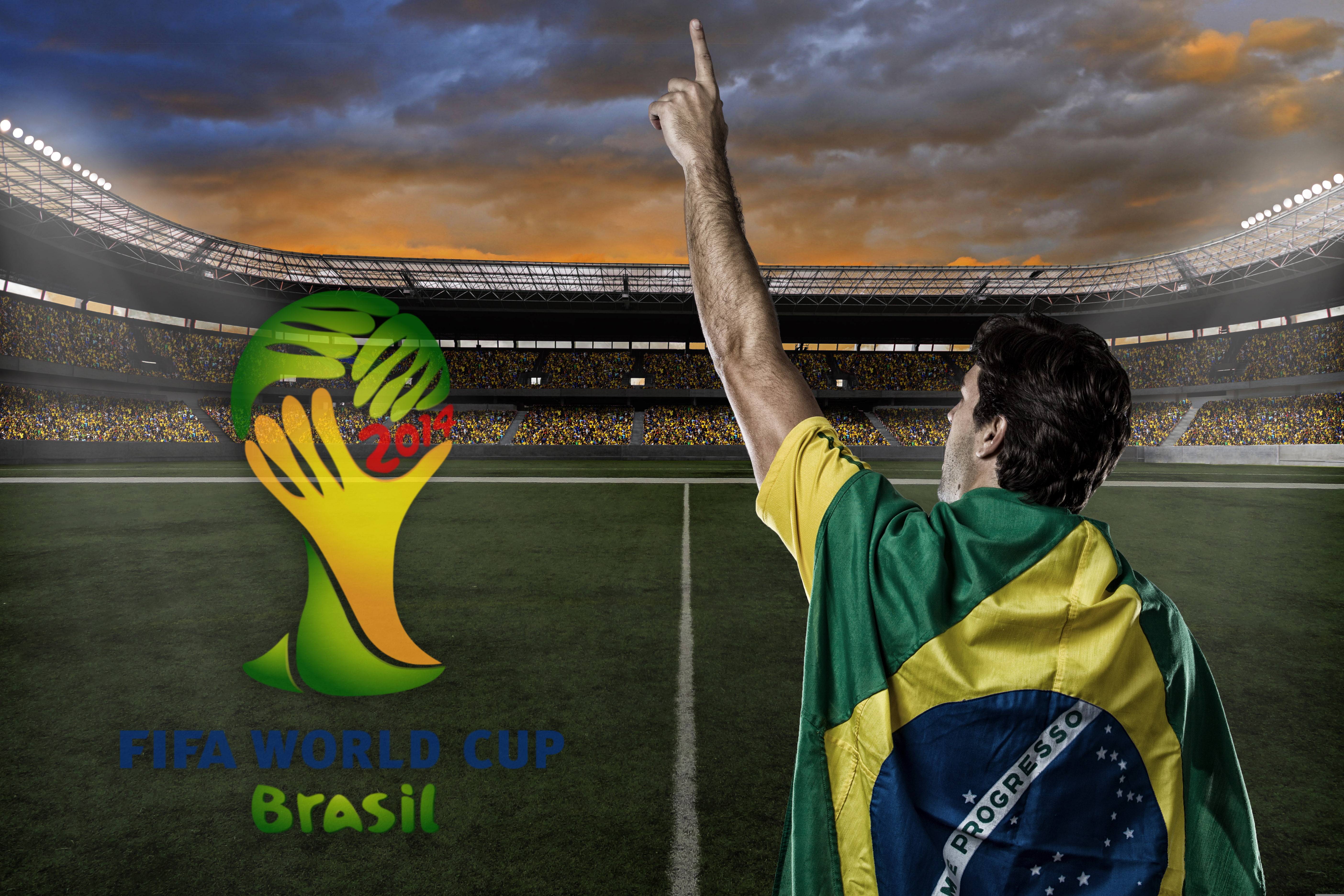 Brasil, 2014, stadium, World Cup, logo, FIFA, flag, football, 5K, HD Wallpaper