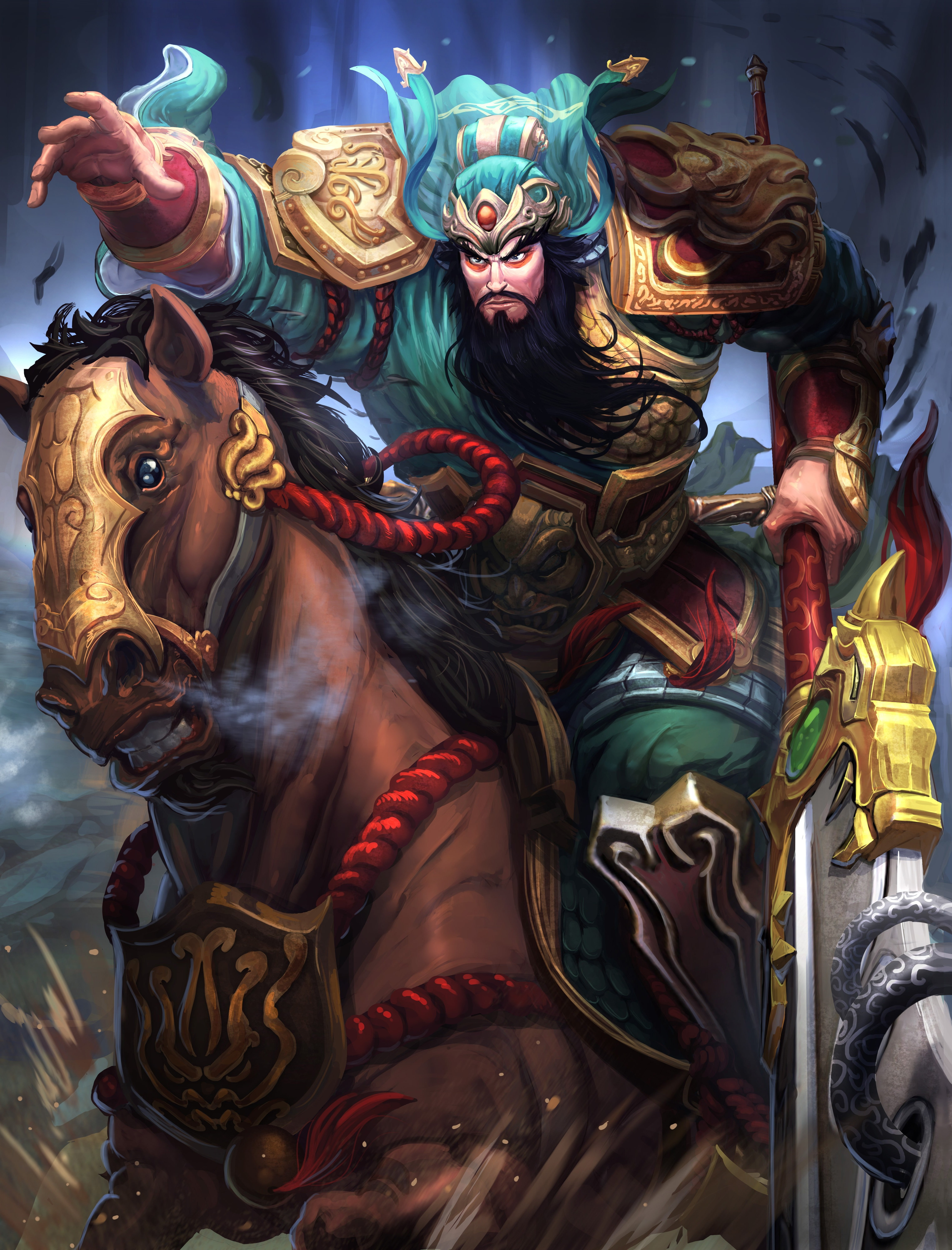 male likeness, close-up, festival, spirituality, video games, sculpture, horse, 5K, architecture, craft, religion, representation, Guan Yu, art and craft, Phone HD Wallpaper
