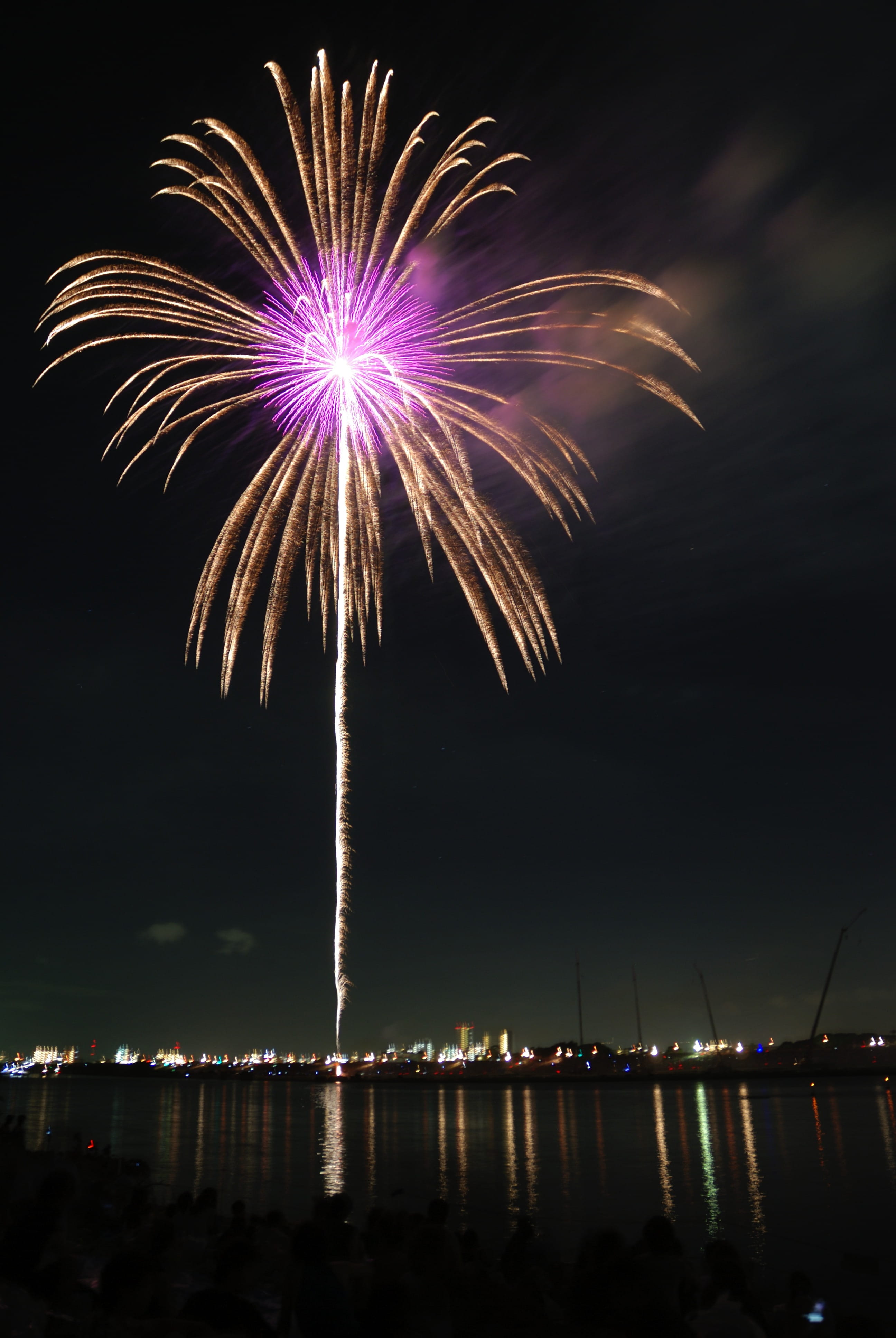 yellow, violet, firework Display, bright, water, firework, Hanabi, event, outdoors, long exposure, no people, Fireworks, night, holiday, celebration, arts culture and entertainment, Phone HD Wallpaper