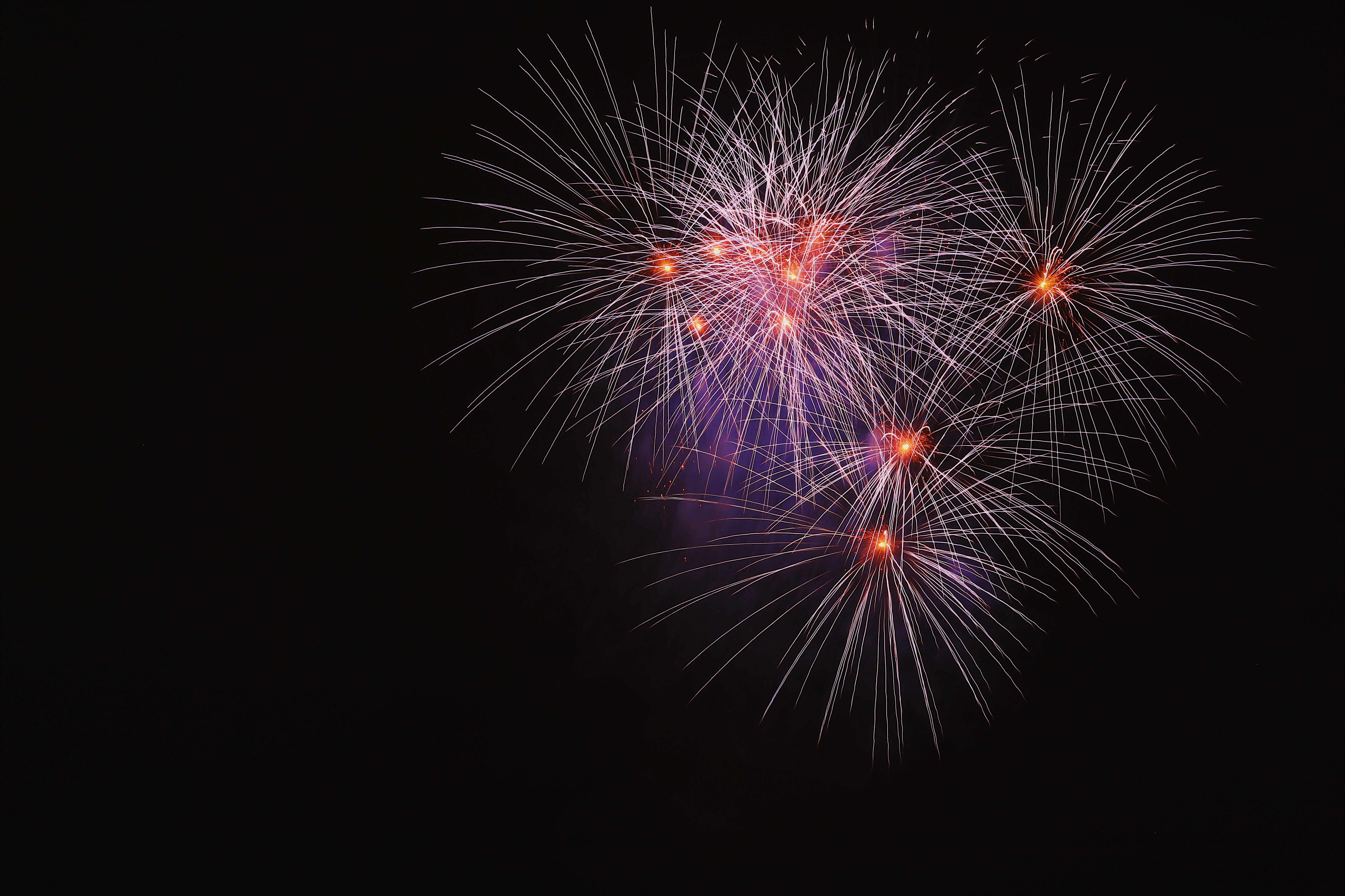 long exposure, low angle view, sky, copy space, sparks, night, blurred motion, no people, exploding, fireworks, light, new years eve, event, 5K, japan, HD Wallpaper