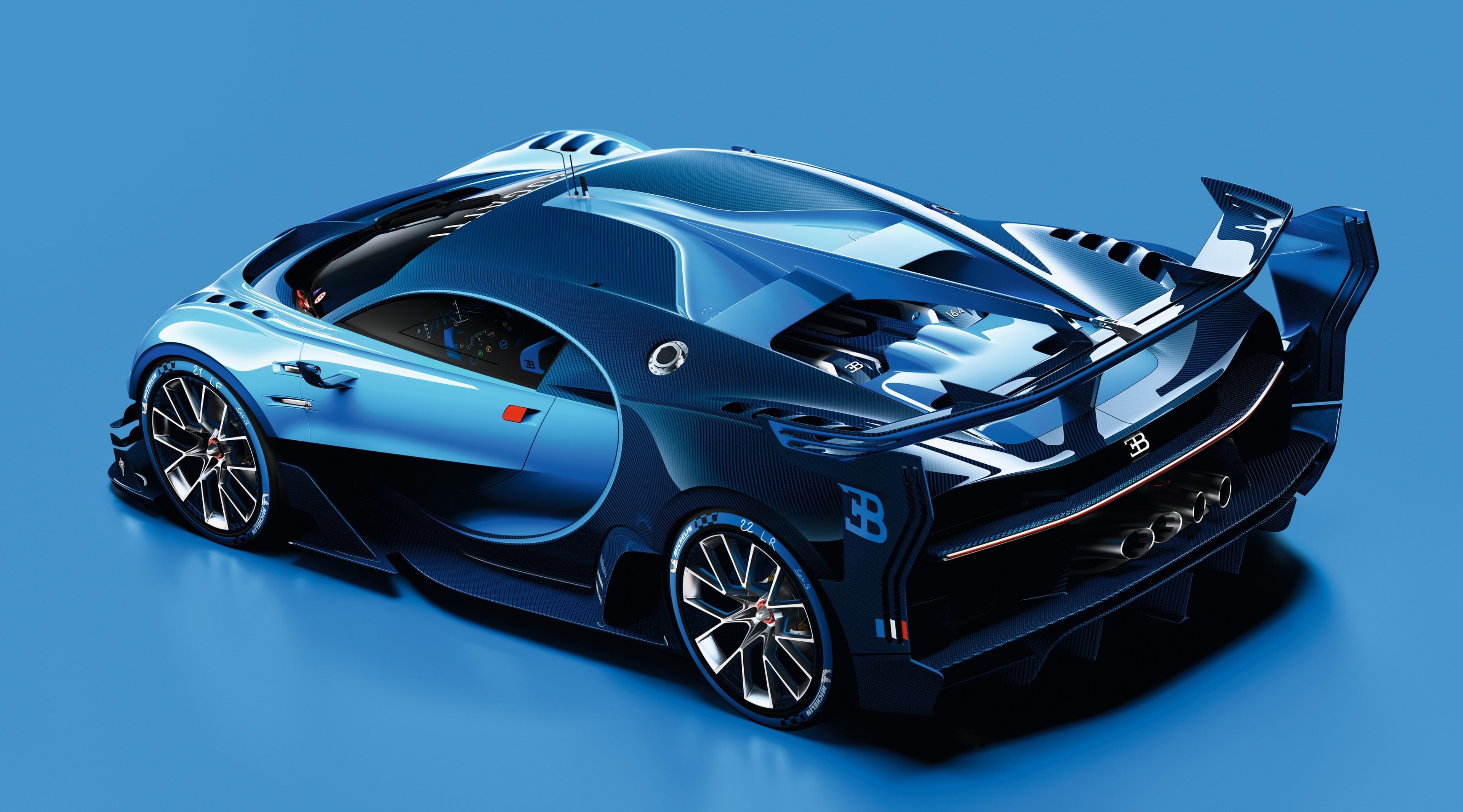 mode of transportation, car, chrome, land vehicle, silver colored, shiny, blue, modern, transportation, 4K, metal, bugatti vision gran turismo 4k cool  pc, HD Wallpaper
