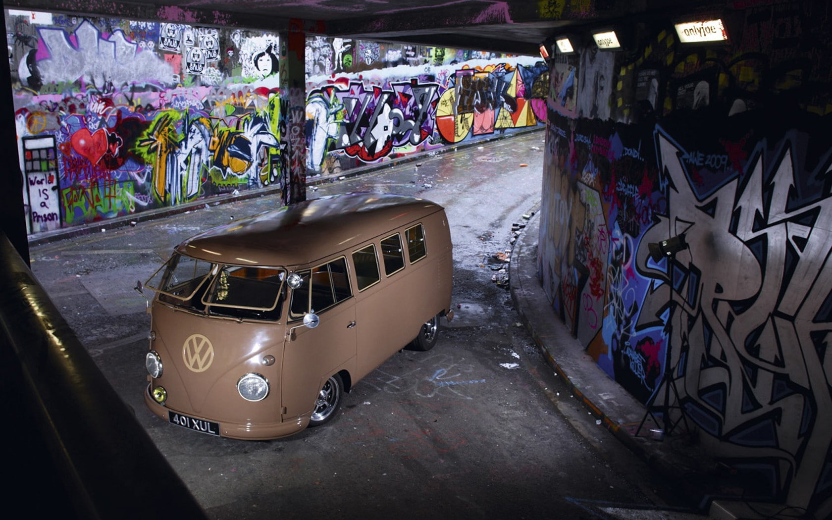 wall, car, graffiti, vehicle, 720P, Volkswagen, urban, beige, HD Wallpaper