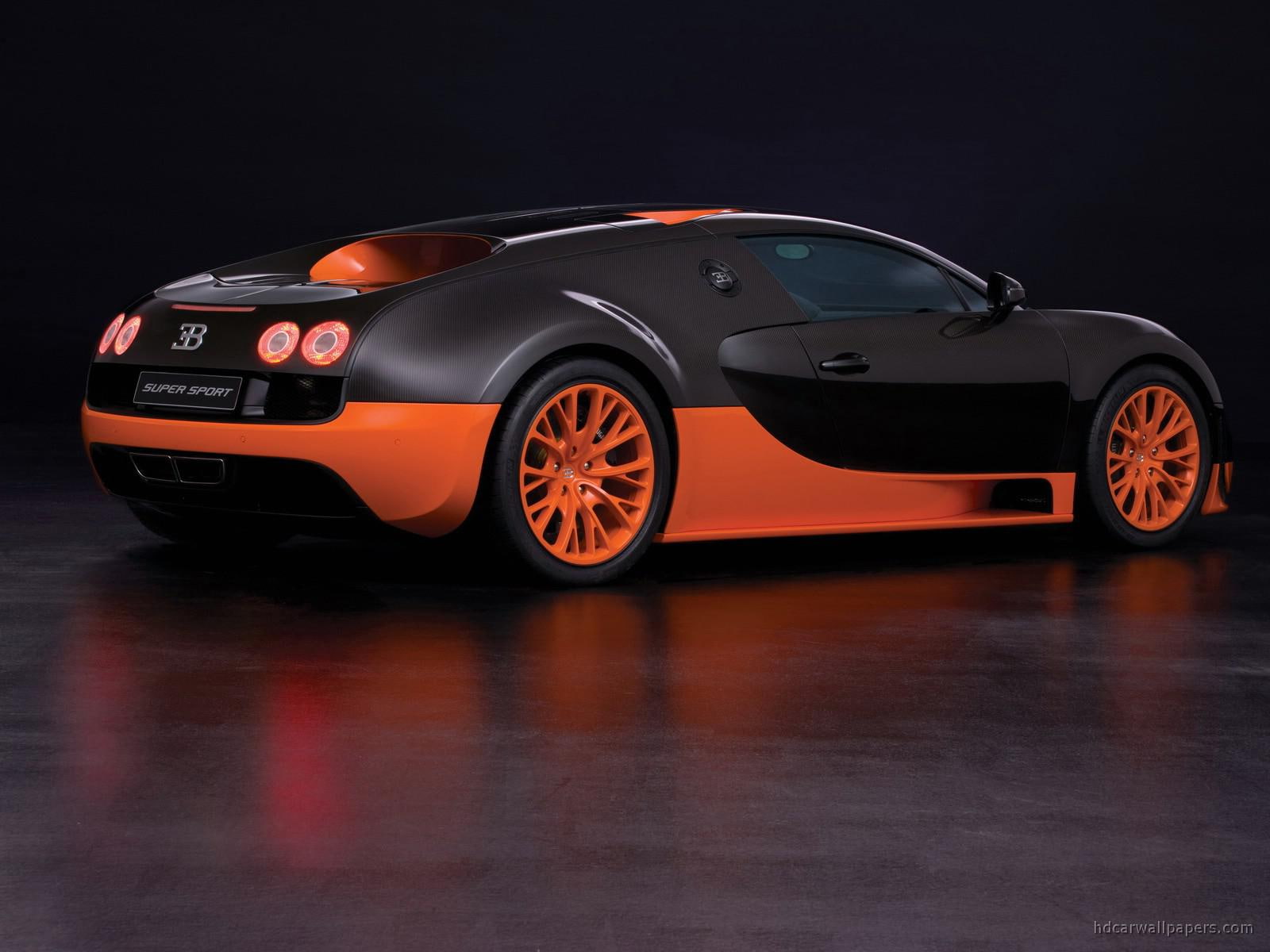 16.4, black, orange, coupe, veyron, cars, sports, 720P, super, sport, bugatti, HD Wallpaper