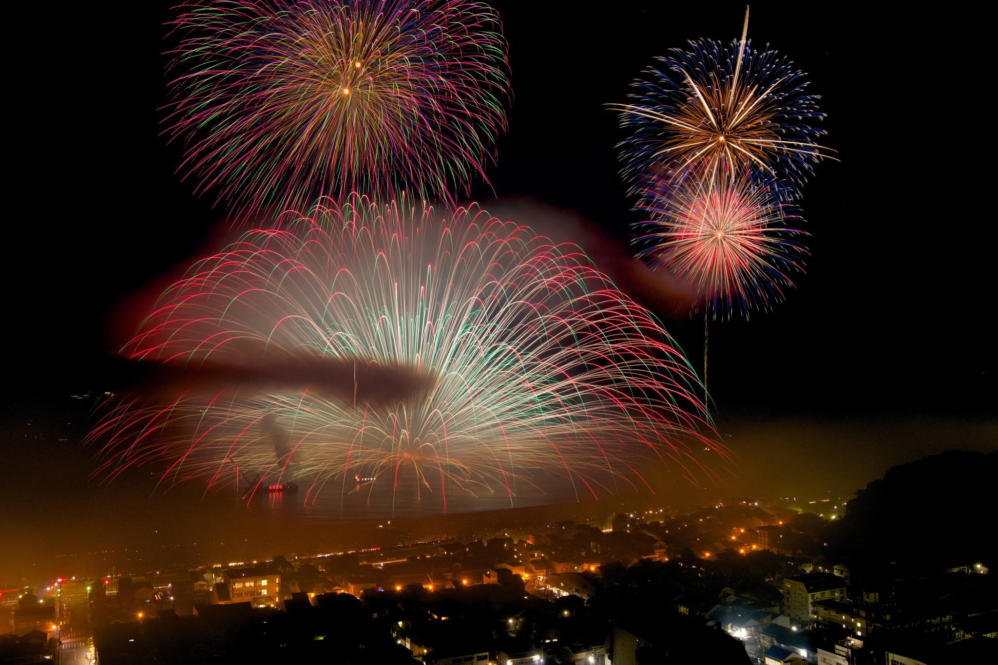 night, feu, light, sky, d 039 artifice, 1080P, fireworks, HD Wallpaper
