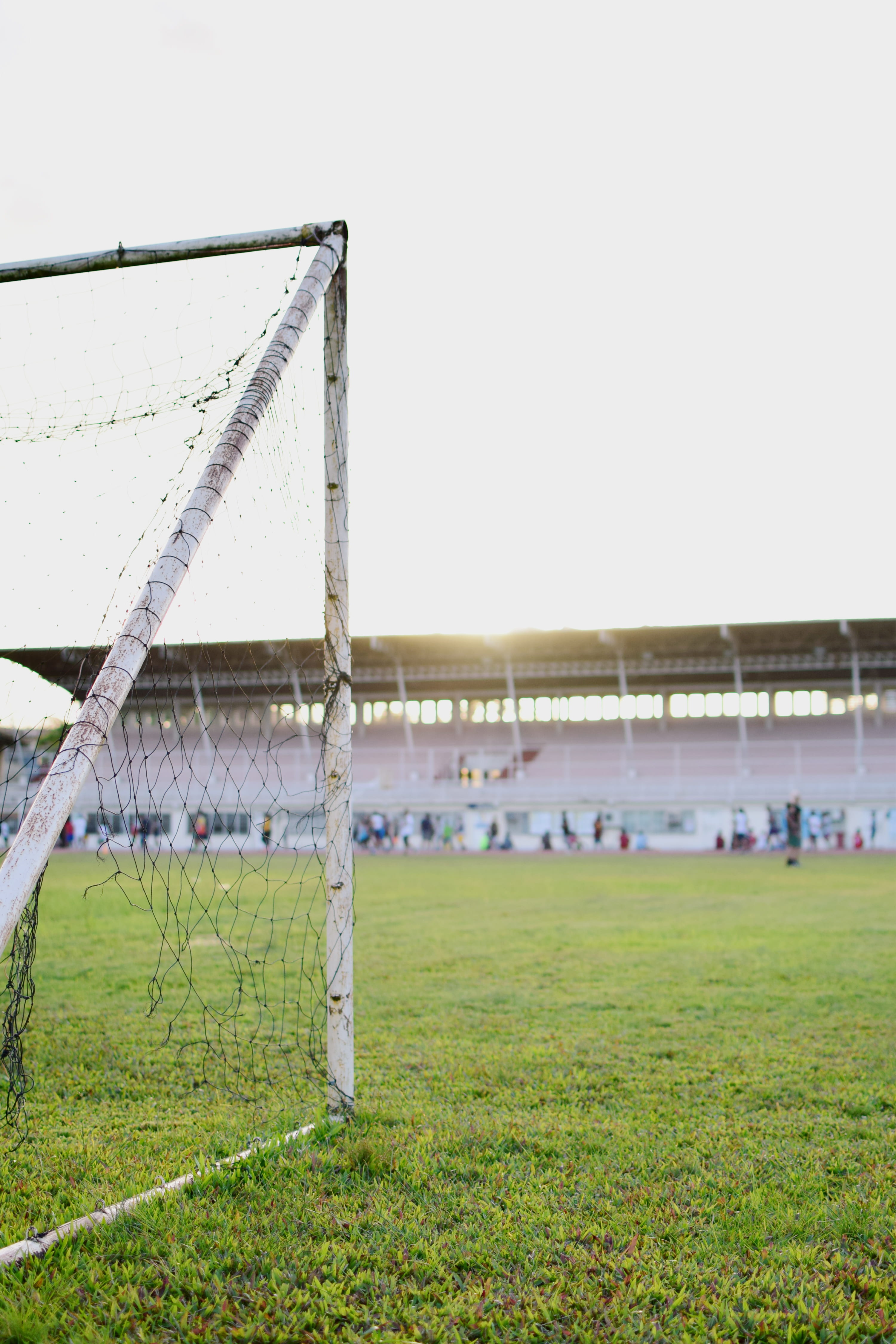 goal, pitch, sport, playing field, outdoors, clear sky, match, green, 4K, soccer, water, white, land, soccer field, photo, field, focus, day, environment, Phone HD Wallpaper