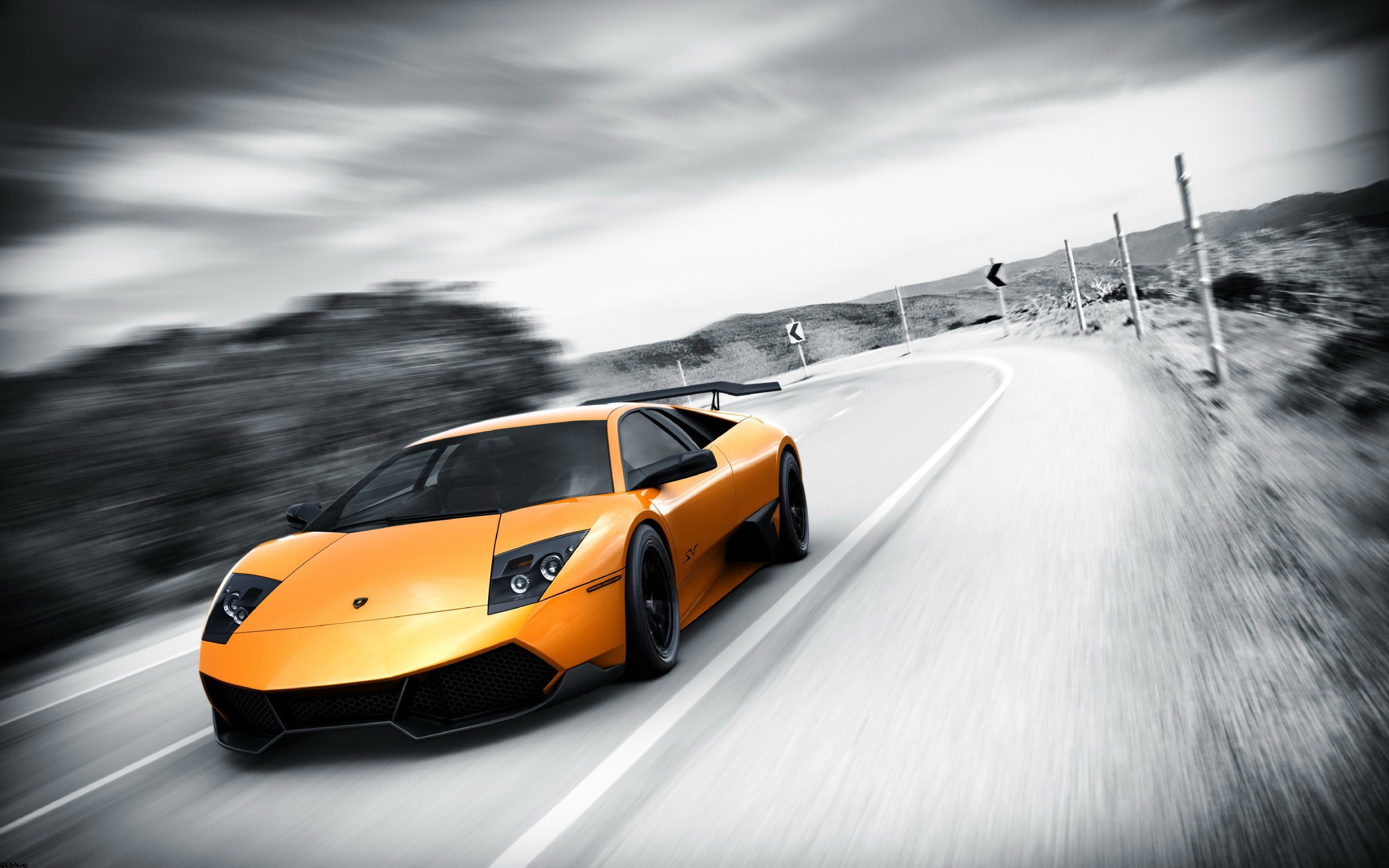lamborghini, 2K, murcielago, cars, blur, sv, motion, hd, colorsplash, HD Wallpaper