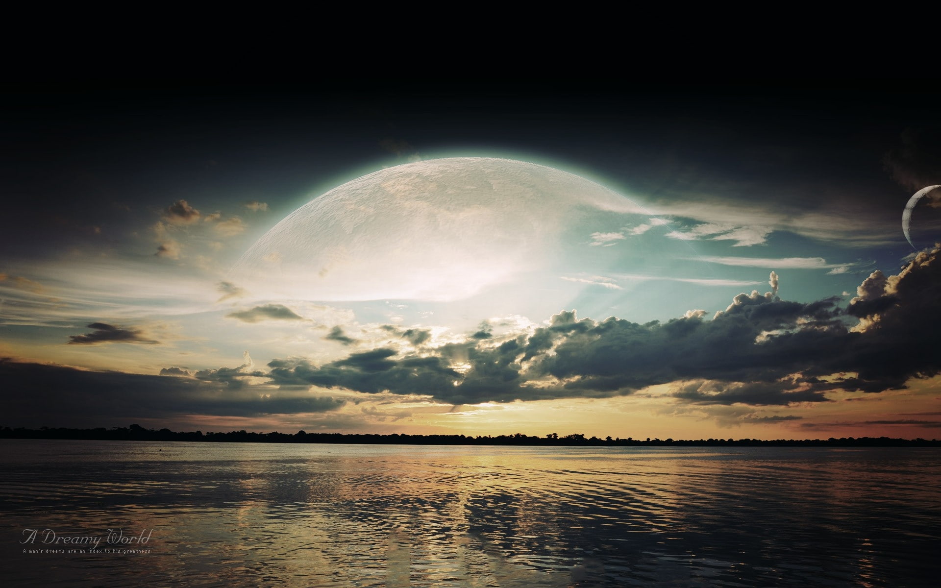 Clouds, art, dreams, skyscapes, color, fantasy, Moon, colorsplash, hd, abstract, spectrum, 1080P, x, HD Wallpaper