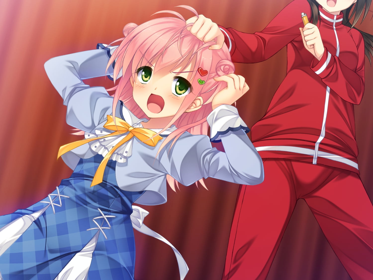 illustration, anime, pink, tsukimori chiyoko, girls, pain, game cg, plaid, girl, 720P, haired, sakura no reply, HD Wallpaper