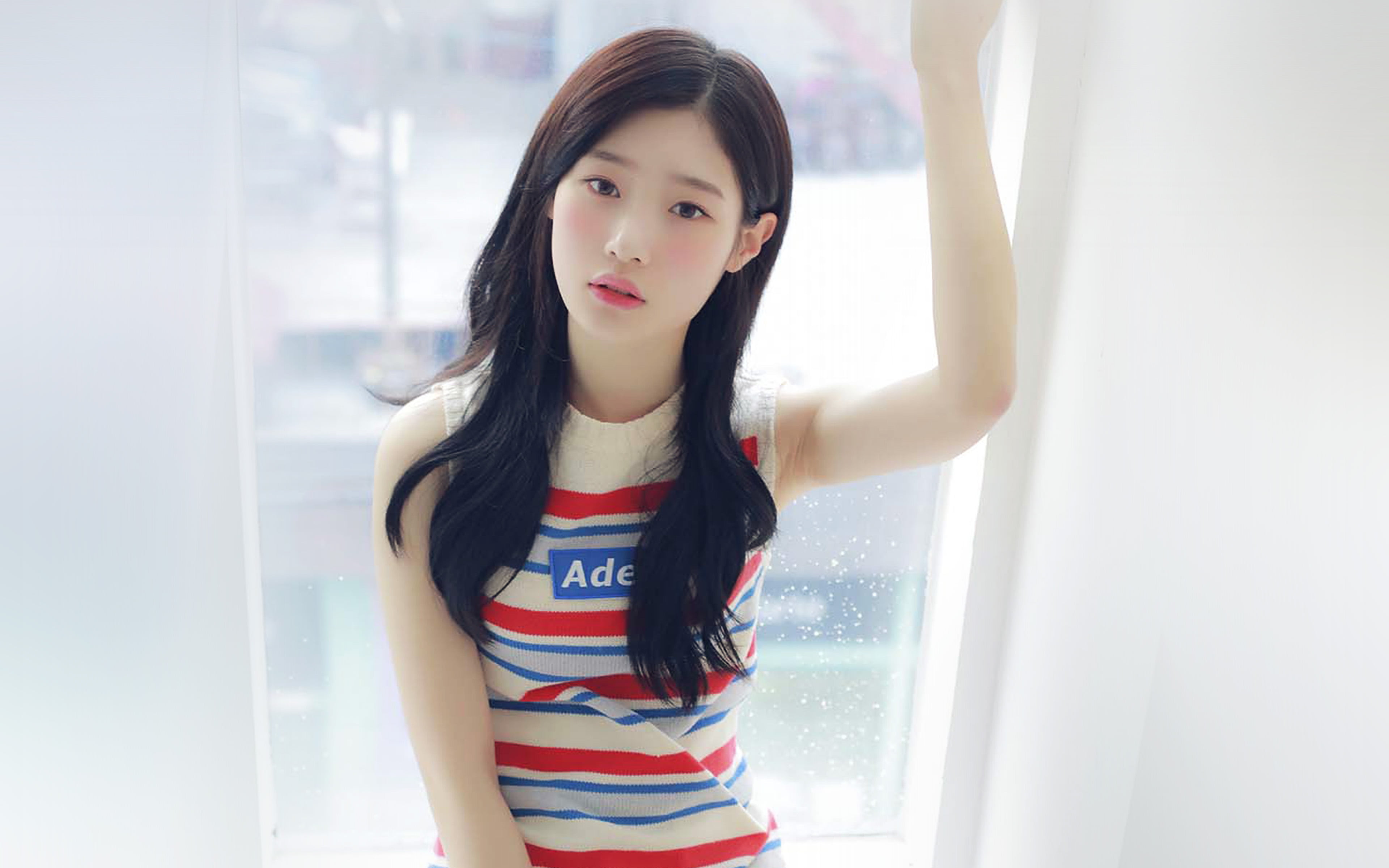 leisure activity, one person, girl, women, waist up, white, cute, ioi, beauty, casual clothing, lifestyles, front view, chaeyeon, kpop, hairstyle, young adult, HD Wallpaper