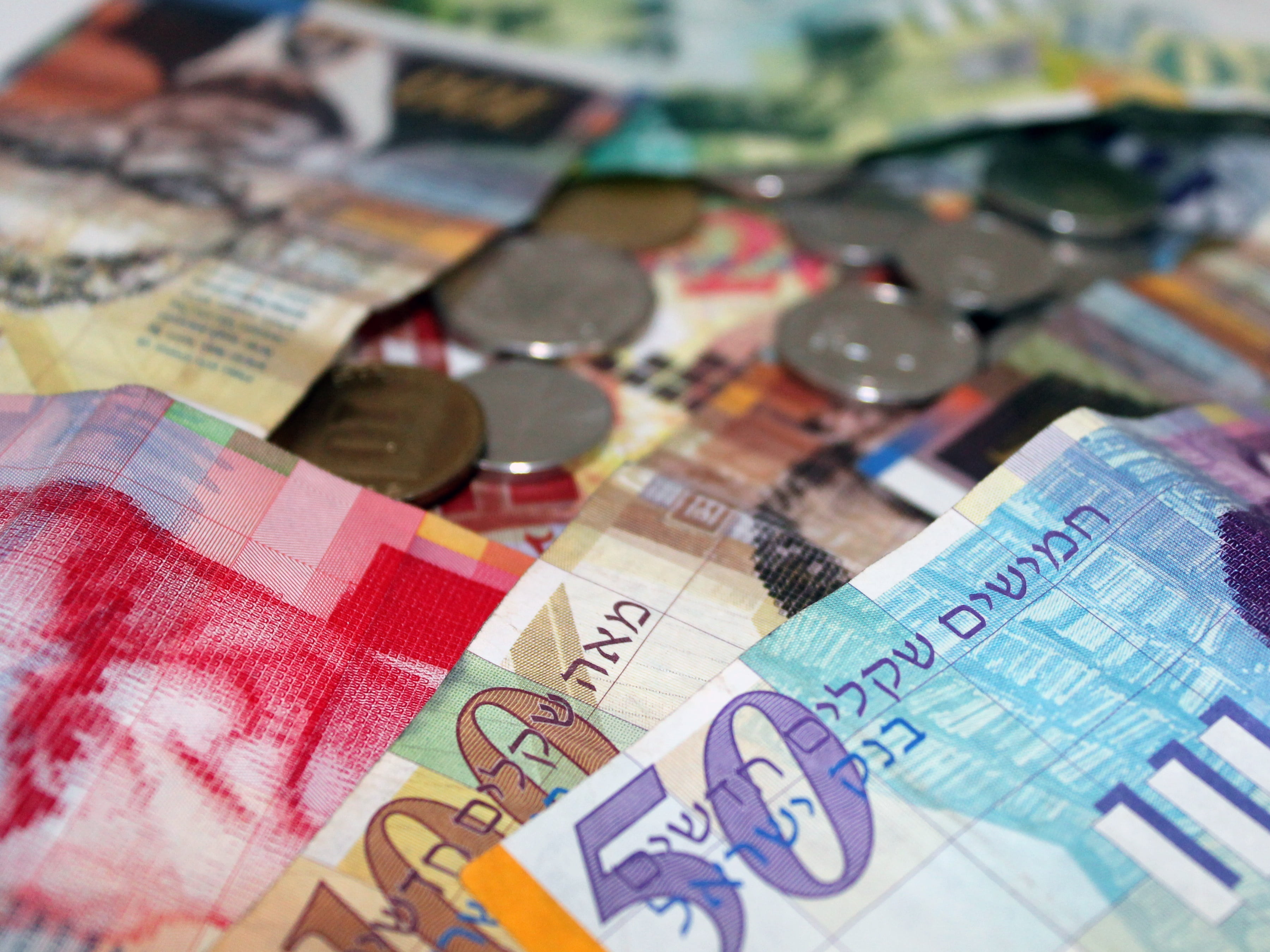 business, finance, israel, assorted, close-up, heap, shekels, abundance, banknotes, currency, multi colored, photography, close, indoors, large group of objects, HD Wallpaper