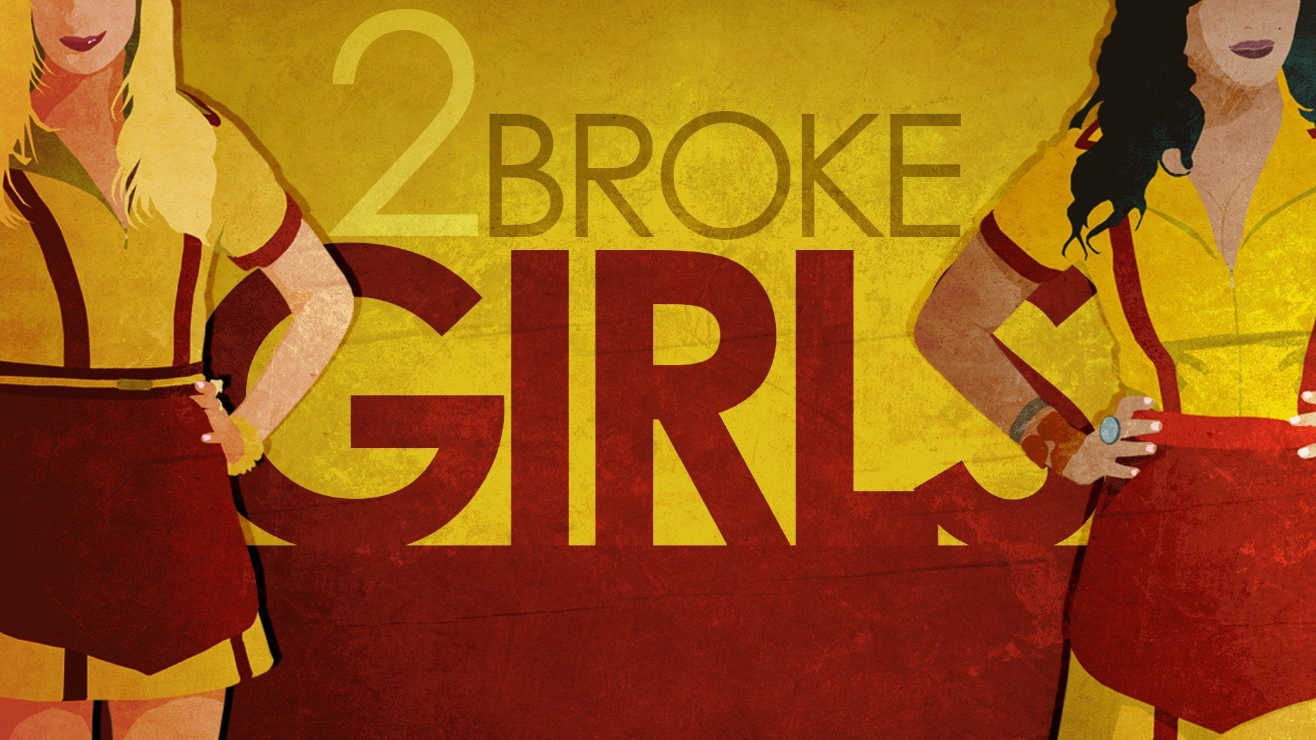 females, TV Show, women, 1080P, two people, graffiti, yellow, text, people, architecture, clothing, 2 Broke Girls, lifestyles, men, day, waiting, city, HD Wallpaper