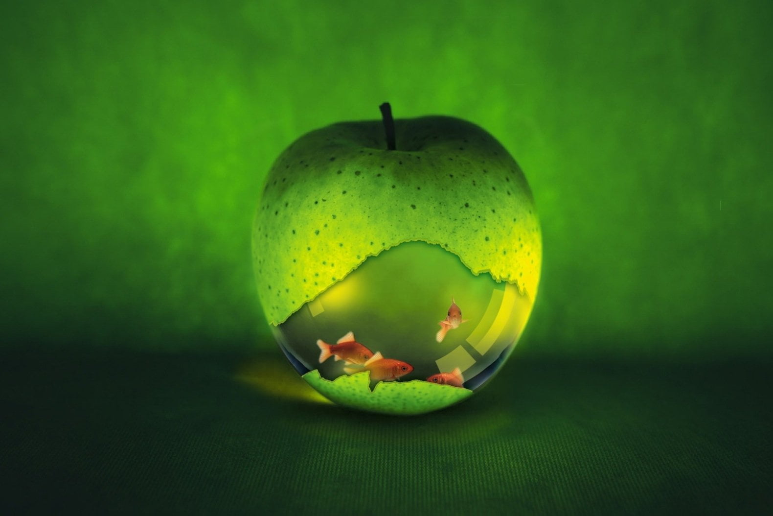 green, 720P, Apple, ripe, freshness, food and drink, indoors, granny smith apple, no people, fishes, apple - fruit, Animal, creativity, illustration, still life, HD Wallpaper
