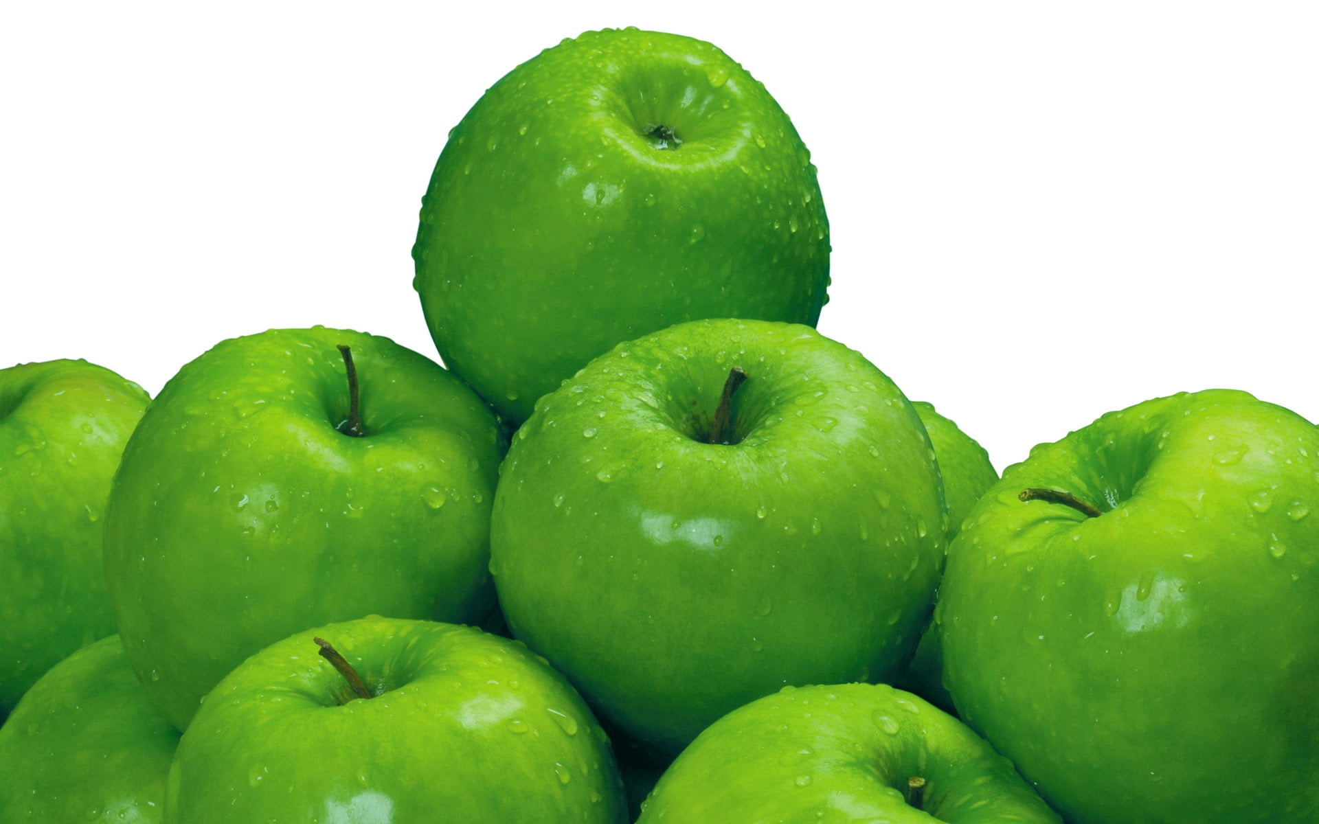 green color, group of objects, vegetable, drops, healthy eating, white background, freshness, apple, fruit, organic, granny smith apple, no people, close-up, HD Wallpaper