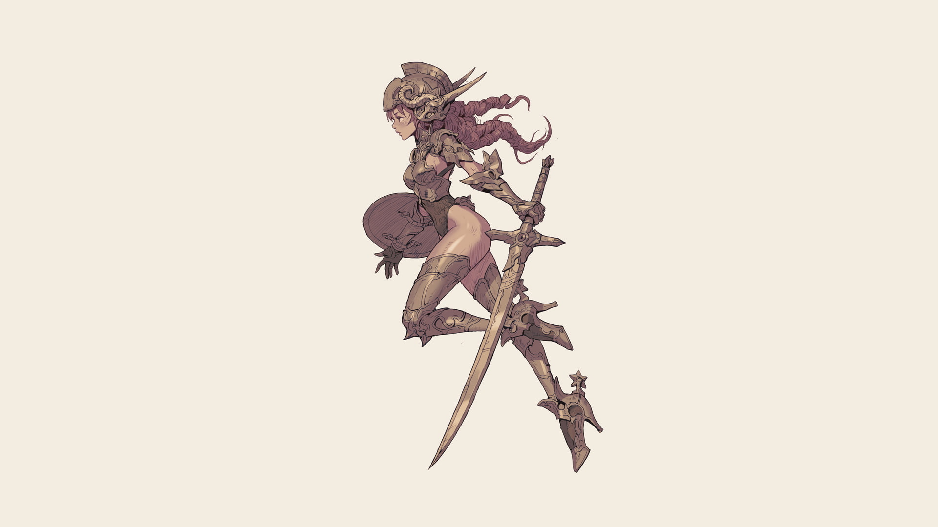 shield, warrior, Rome, simple background, knight, anime, ancient, 1080P, sword, anime girls, armor, HD Wallpaper
