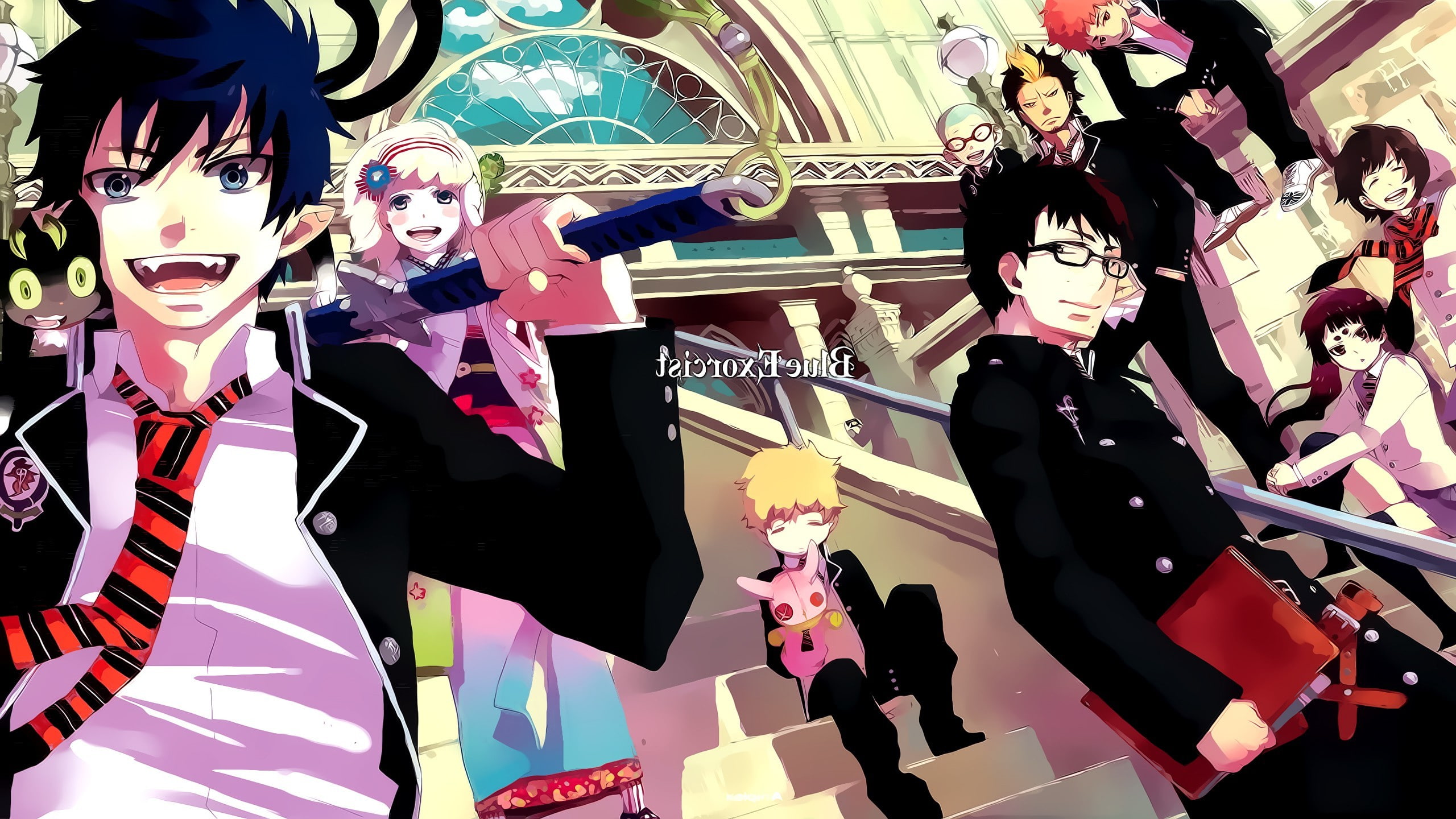 Kamiki Izumo, Suguro Ryuji, Paku Noriko, Blue Exorcist, Okumura Yukio, Miwa Konekomaru, anime, Moriyama Shiemi, 2K, Shima Renzou, Okumura Rin, demon, HD Wallpaper