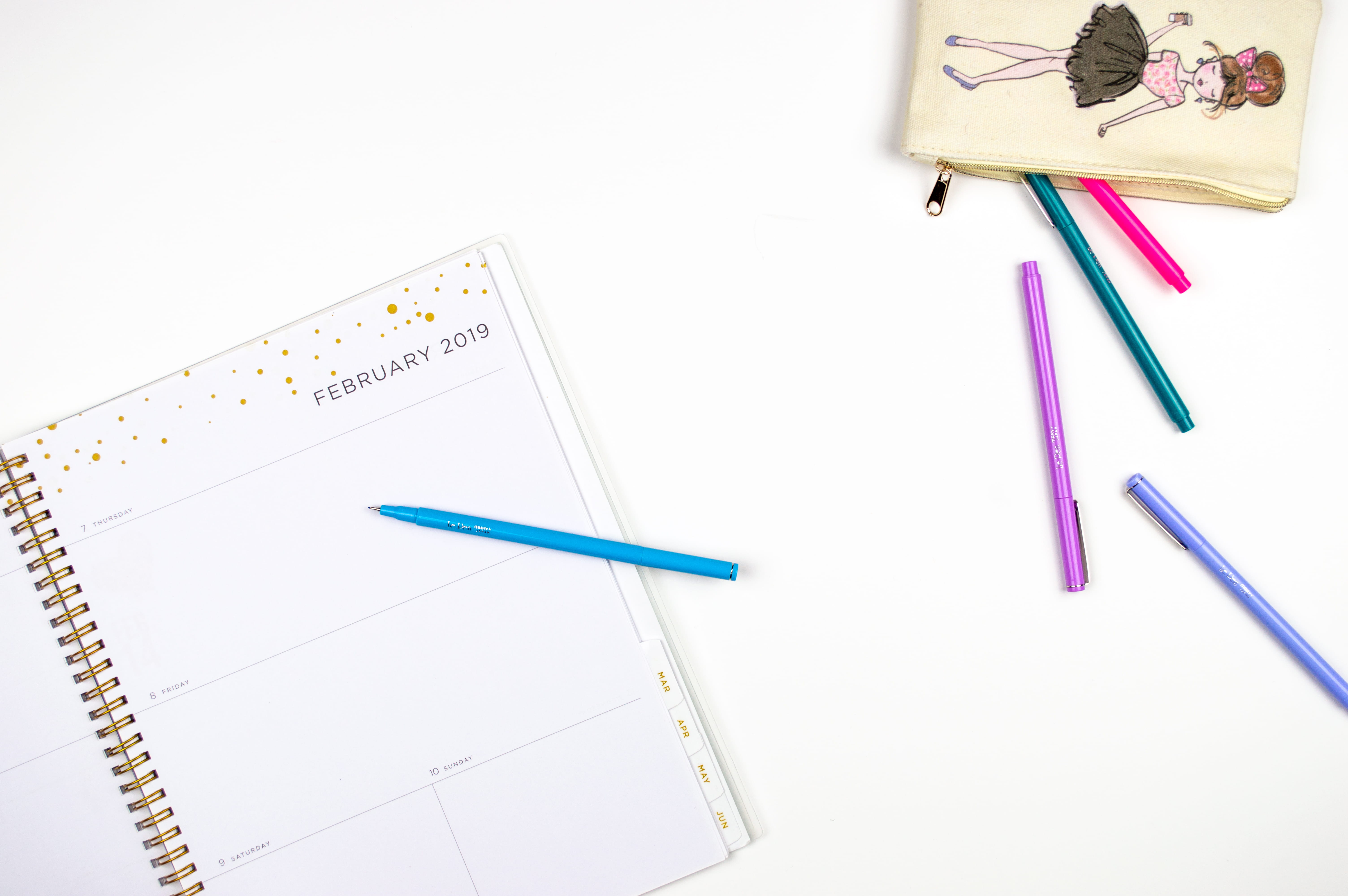 high angle view, pen, file, microscope, multi colored, weekly planner, 2019, notebooks, document, studio shot, hobby, two objects, still life, white board, HD Wallpaper