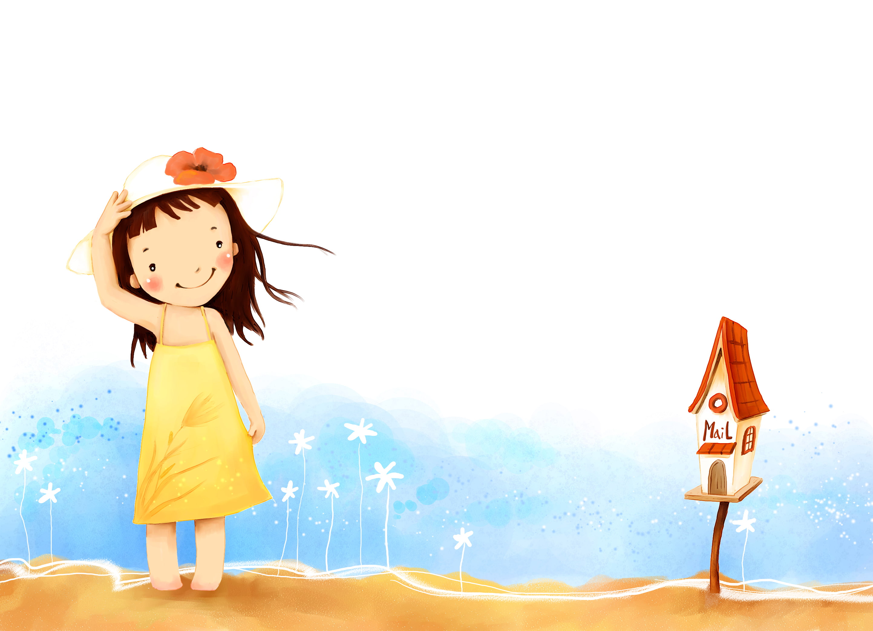 hat, backgrounds, dress, 2K, nature, vector, smiling, women, water, one person, Inbox, childhood, tree, cute, baby, flowers, small, computer Graphic, HD Wallpaper