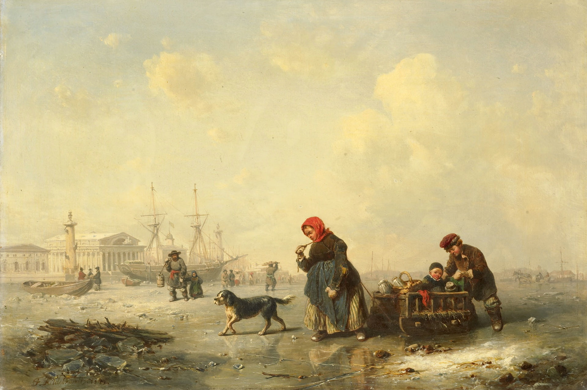 artwork, painting, People, Classic Art, winter, Cityscape, St. Petersburg, Ferdinand Theodor Hildebrandt, 1080P, HD Wallpaper