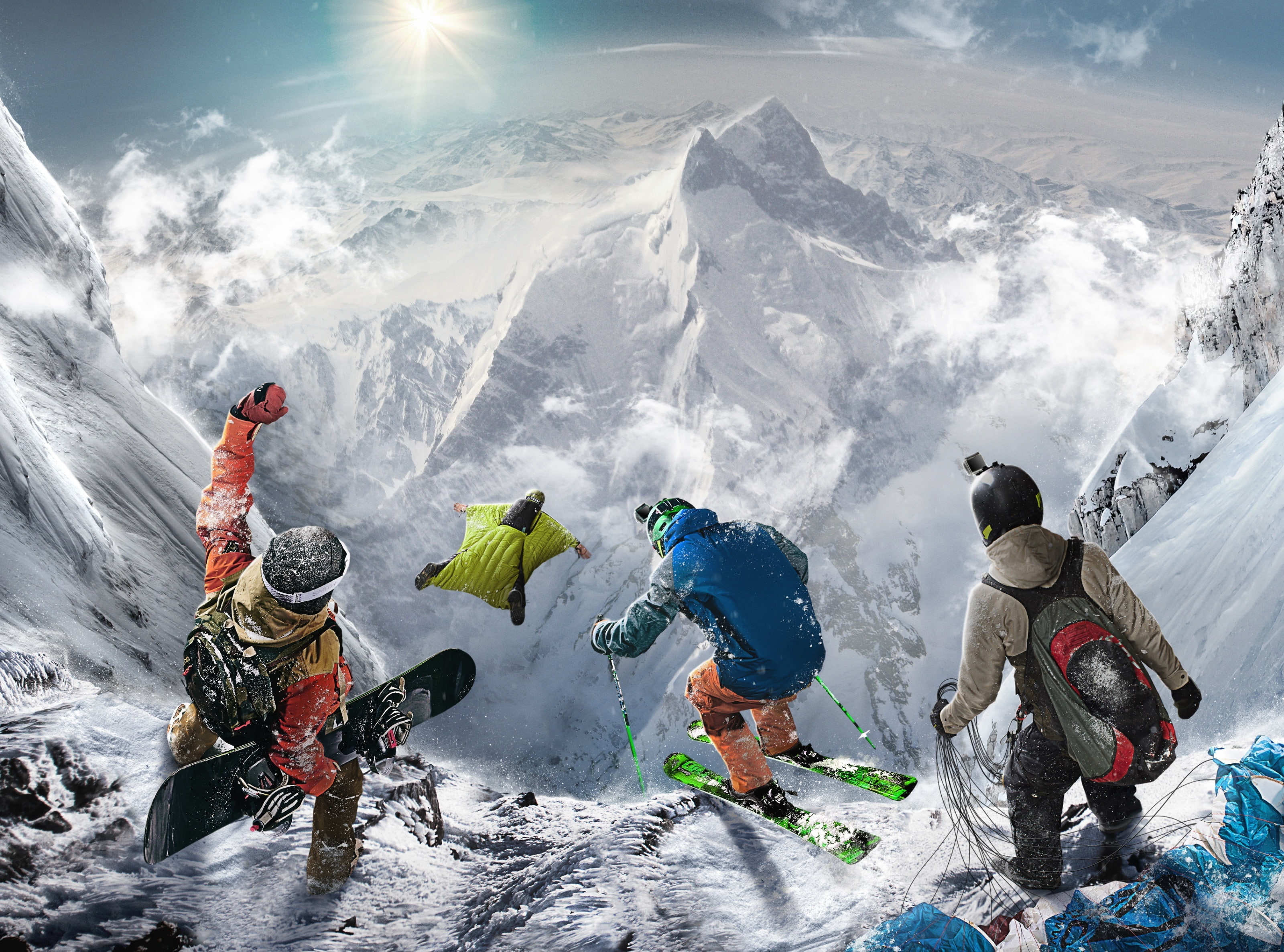men, 2K, Winter, cold temperature, leisure activity, group of people, mountain range, Extreme, Games, s, warm clothing, extreme sports, snow, Snowboarding, HD Wallpaper