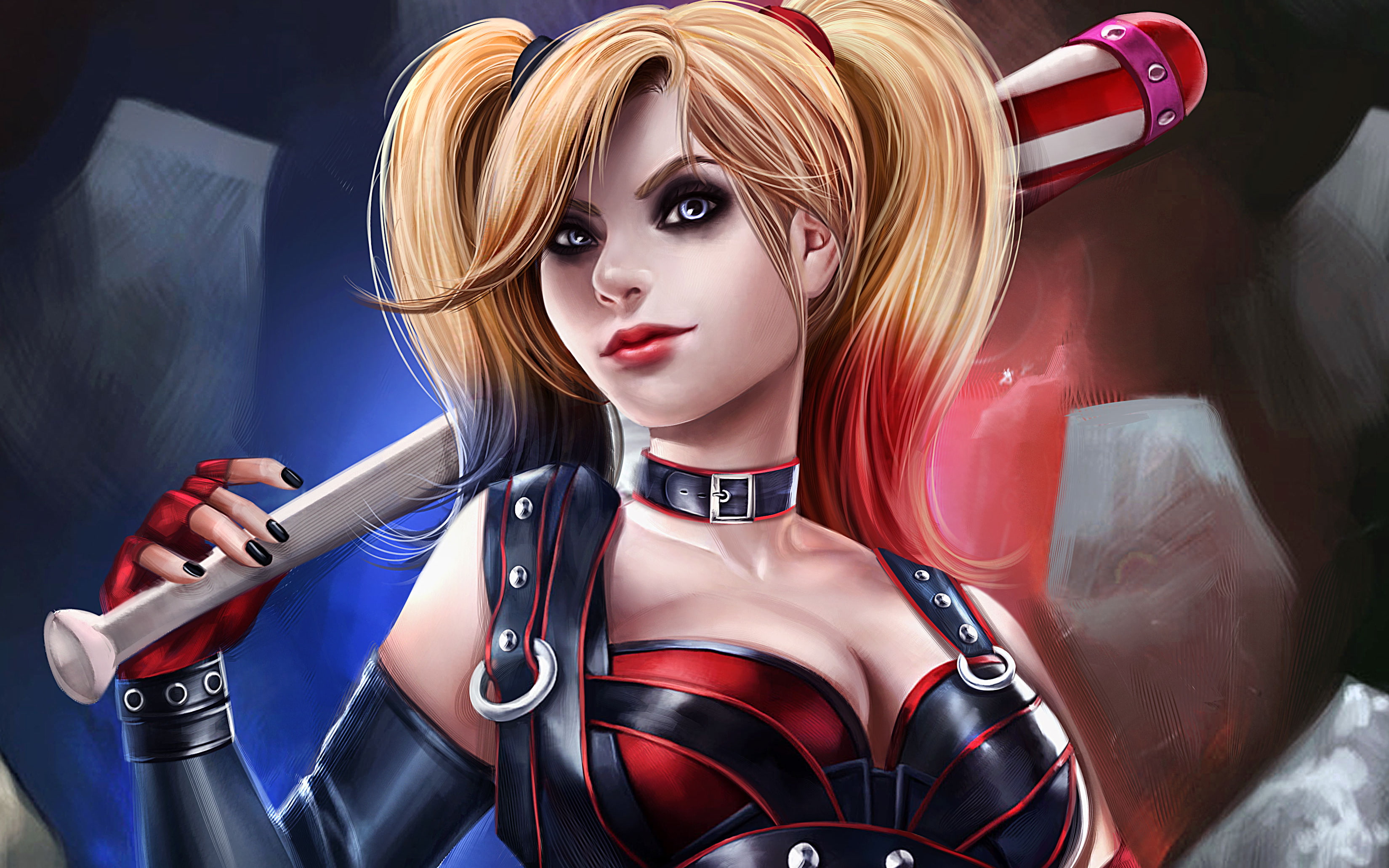 Comics, Collar, DC Comics, Blue Eyes, Baseball Bat, Harley Quinn, Blonde, 2K, Glove, HD Wallpaper