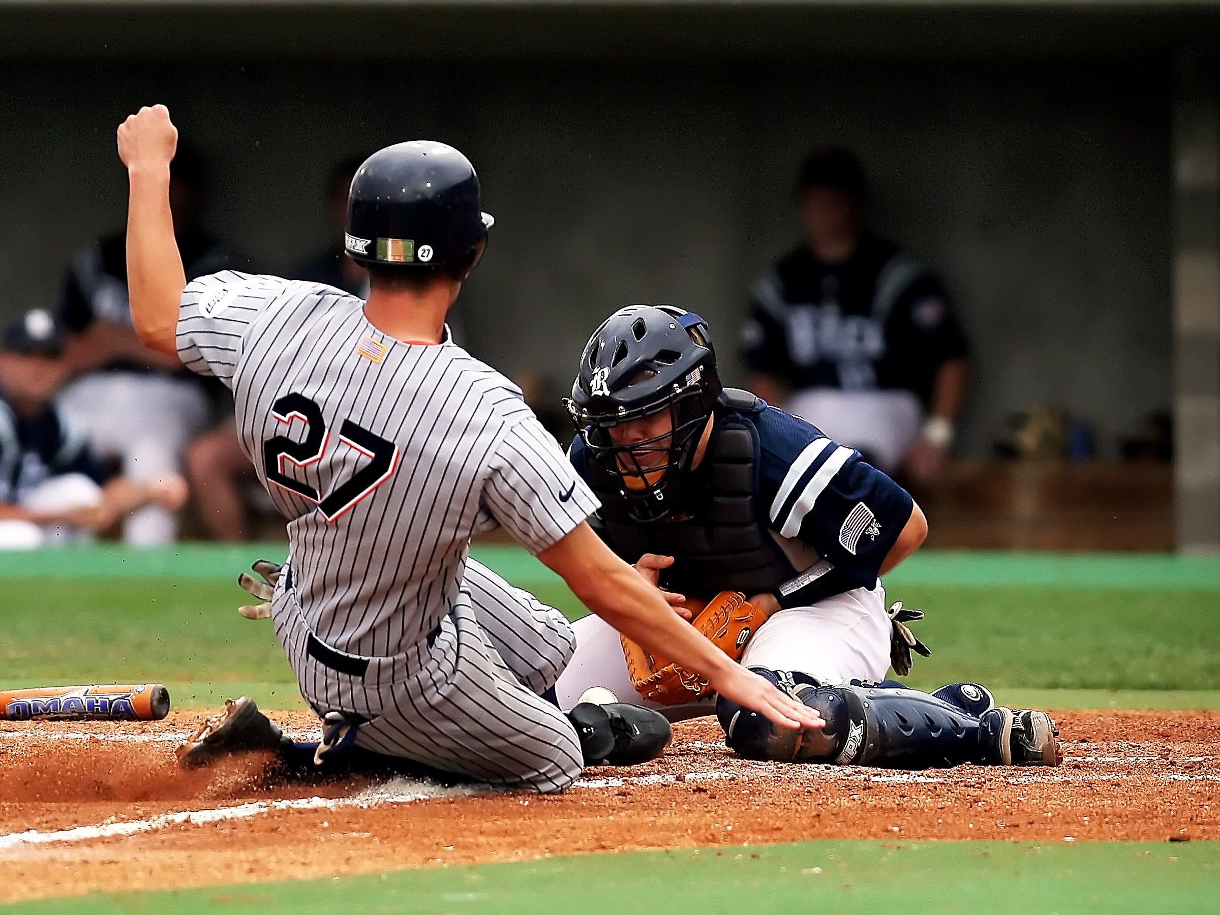 crouching, headwear, slide, catching, competition, full length, catcher, baseball catcher, player, game, 1080P, baseball, sports uniform, people, playing, HD Wallpaper