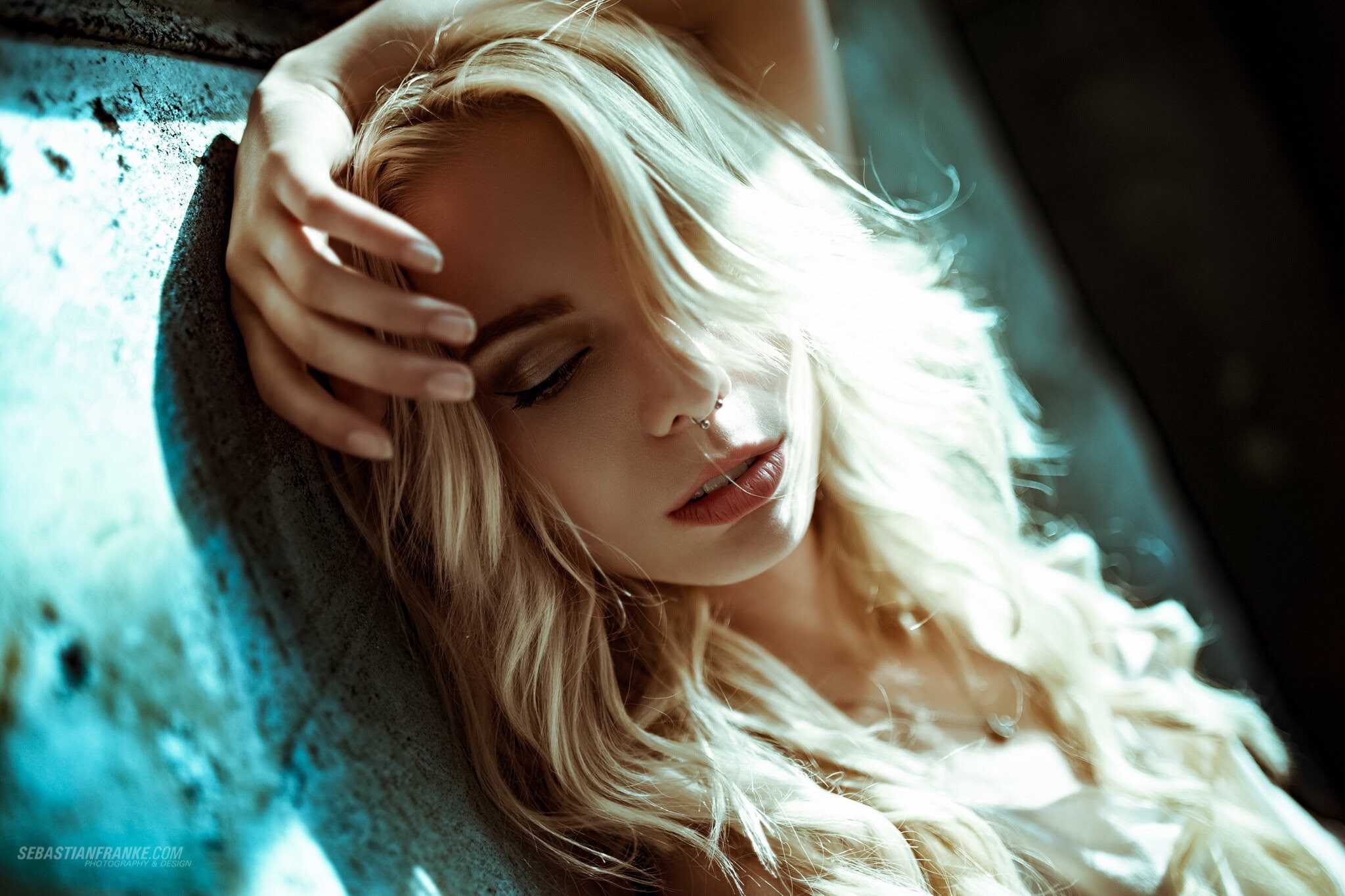 indoors, contemplation, 1080P, headshot, women, blonde, hairstyle, nose rings, close-up, one person, blond hair, beauty, hair, adult, face, beautiful woman, HD Wallpaper