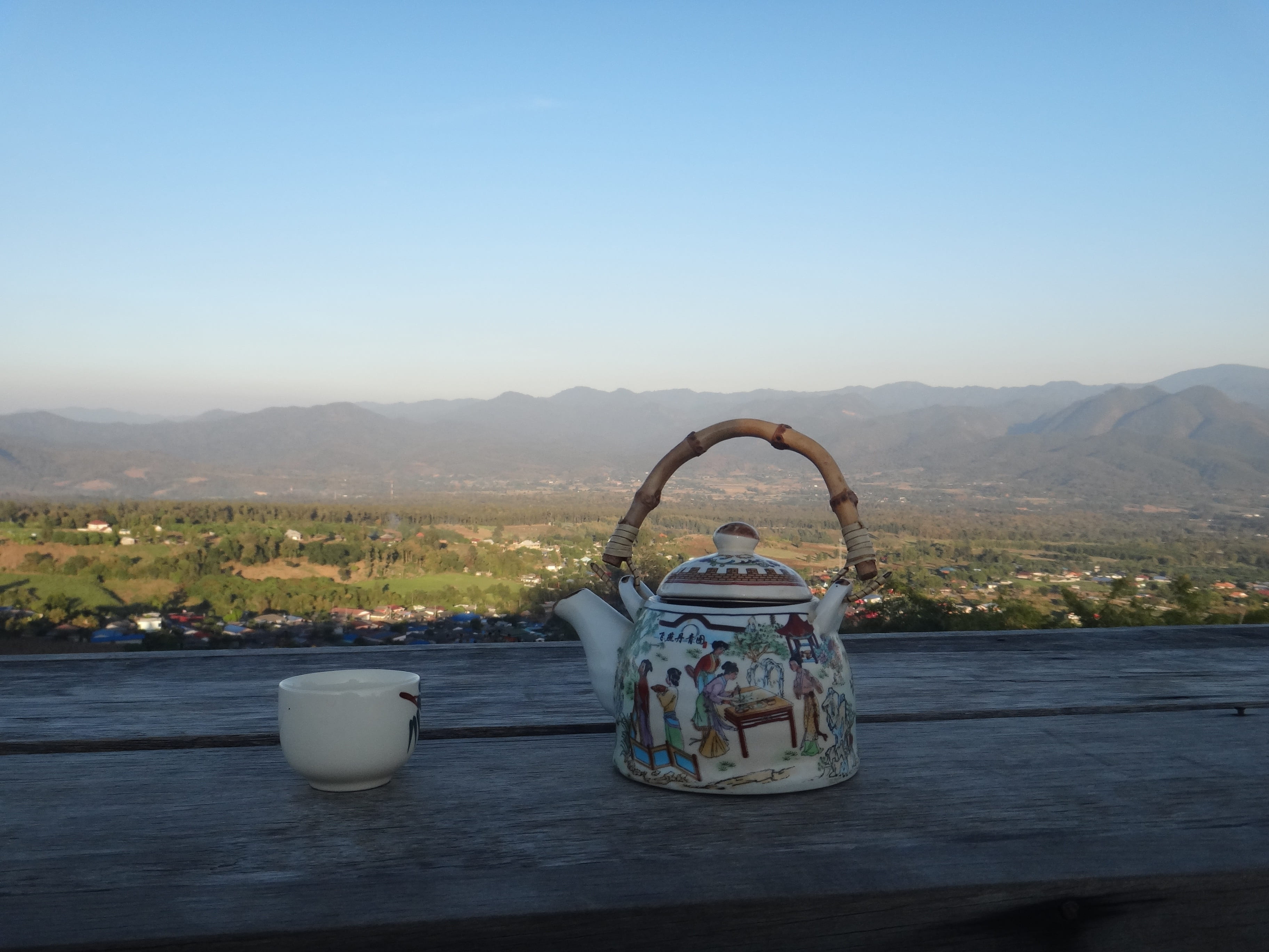 outdoors, hot drink, tea, nature, porcelain, view, sky, no people, drink, landscape, tableware, thailand, water, mountain, theine, cozy, highlands, tee, HD Wallpaper
