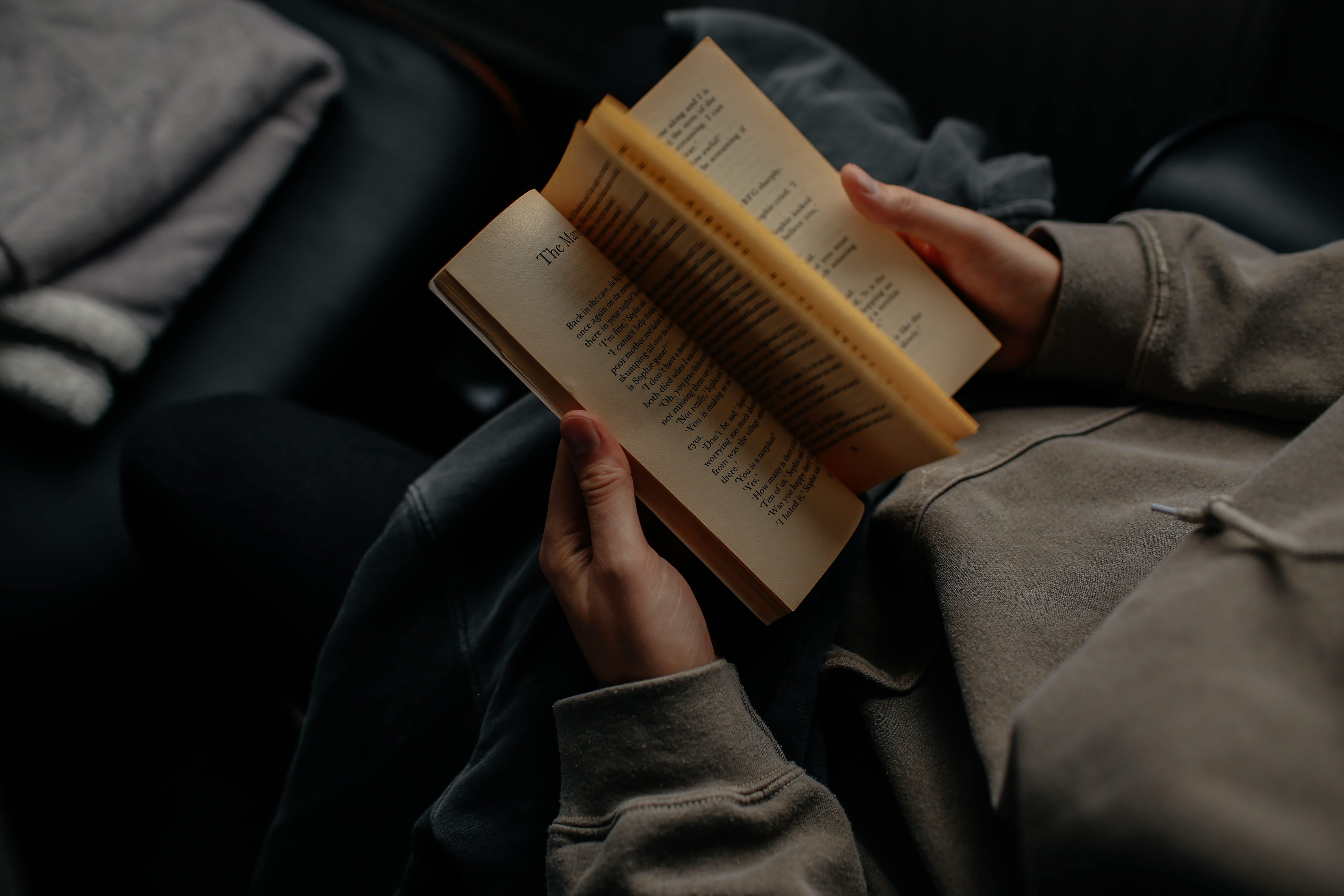 lifestyles, activity, wearing, reading, human hand, sitting, sofa, white, gray, furniture, men, literature, people, midsection, 5K, one Person, reading book, HD Wallpaper