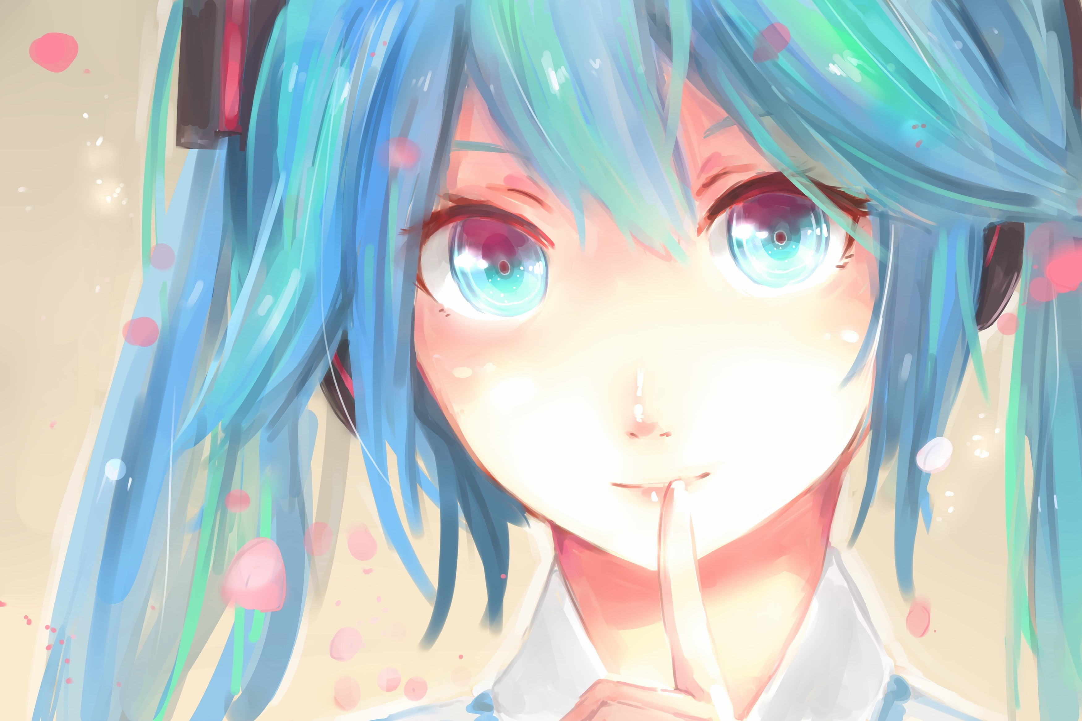 lighting equipment, no people, twintails, human representation, front view, 2K, indoors, eye, Vocaloid, illuminated, portrait, blue eyes, multi colored, HD Wallpaper
