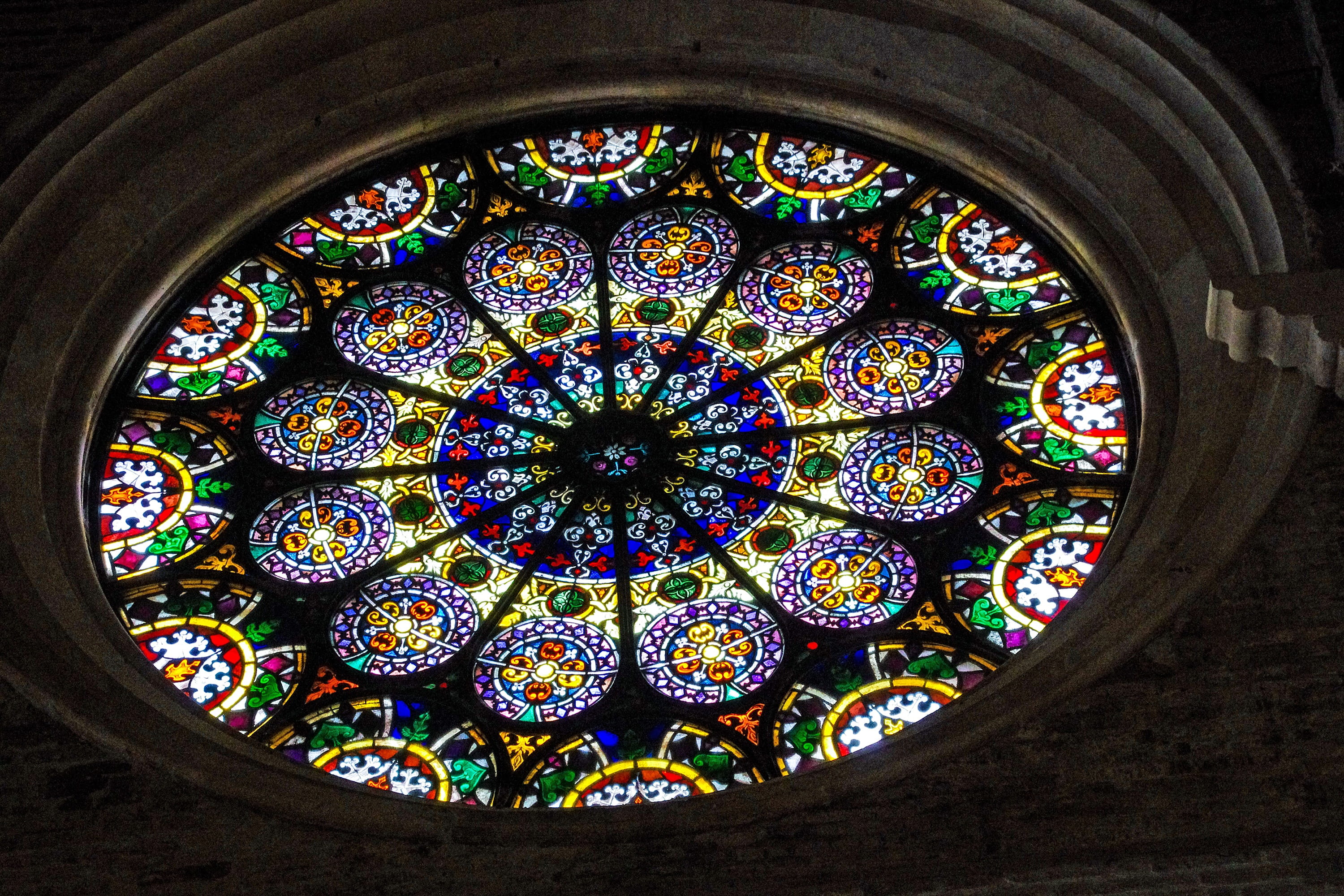 no people, Rose Window, ornate, Firm, pattern, window, glass, Italy, religion, built structure, shape, close-up, architecture, low angle view, monument, HD Wallpaper
