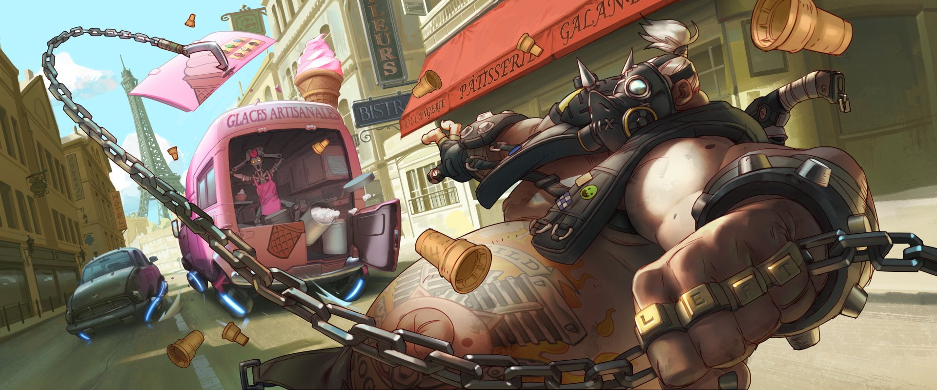 representation, transportation, human representation, amusement park, no people, low angle view, outdoors, 1080P, art and craft, Overwatch, male likeness, HD Wallpaper
