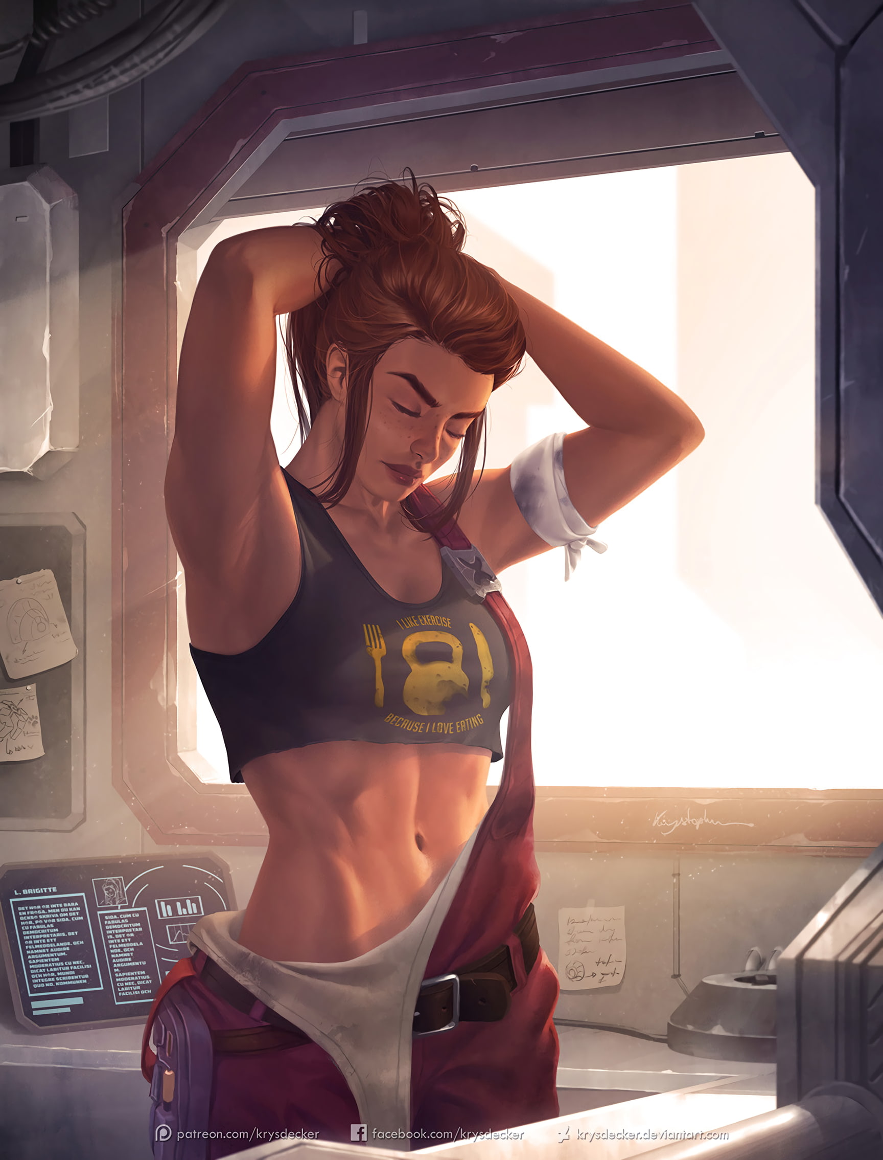 one person, digital art, sport, beauty, beautiful people, closed eyes, women, 1080P, human arm, adult, belly, females, young adult, Brigitte (Overwatch), Phone HD Wallpaper